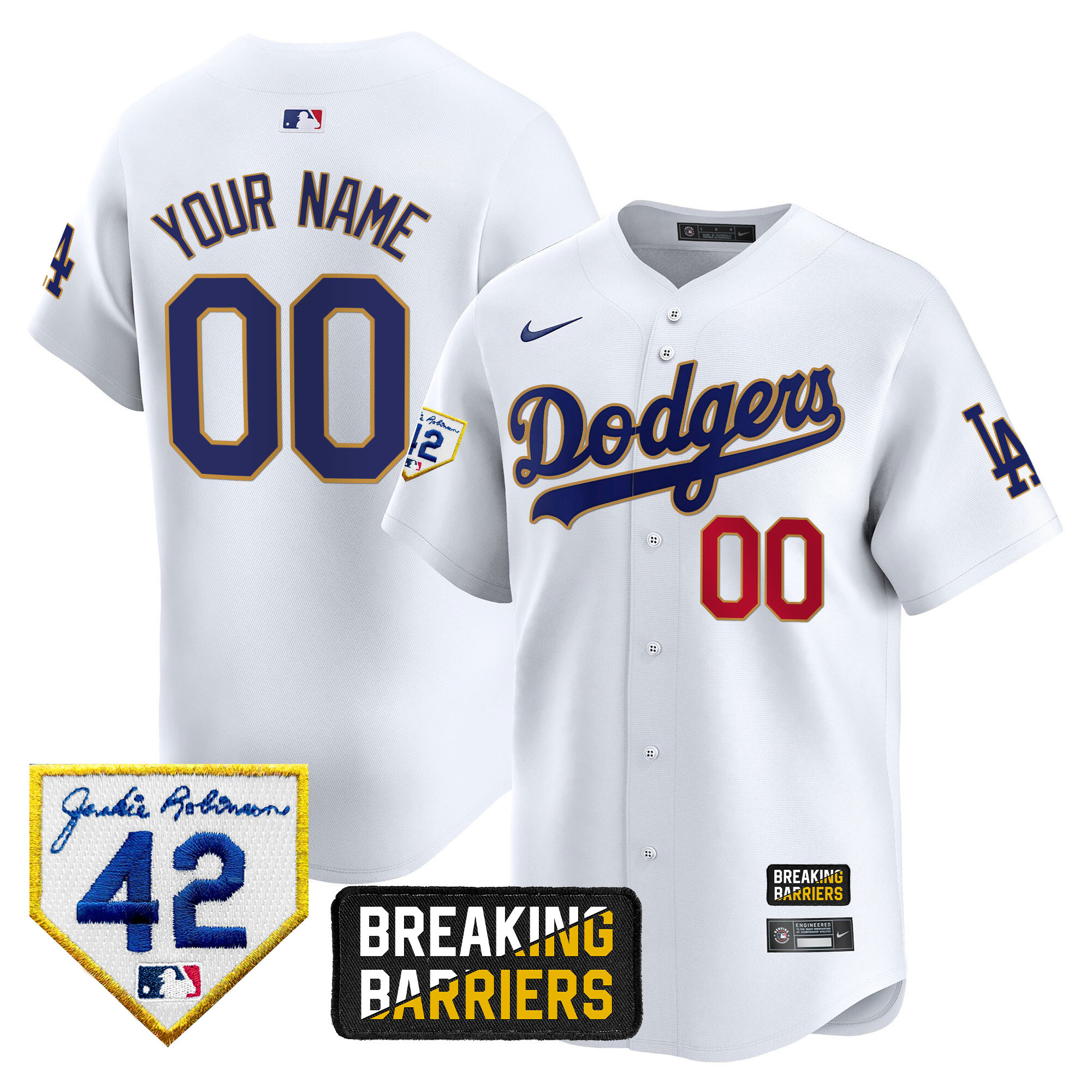 Dodgers Jackie Robinson Breaking Barriers Patch Vapor Premier Limited Custom Jersey - All Stitched - Image 3