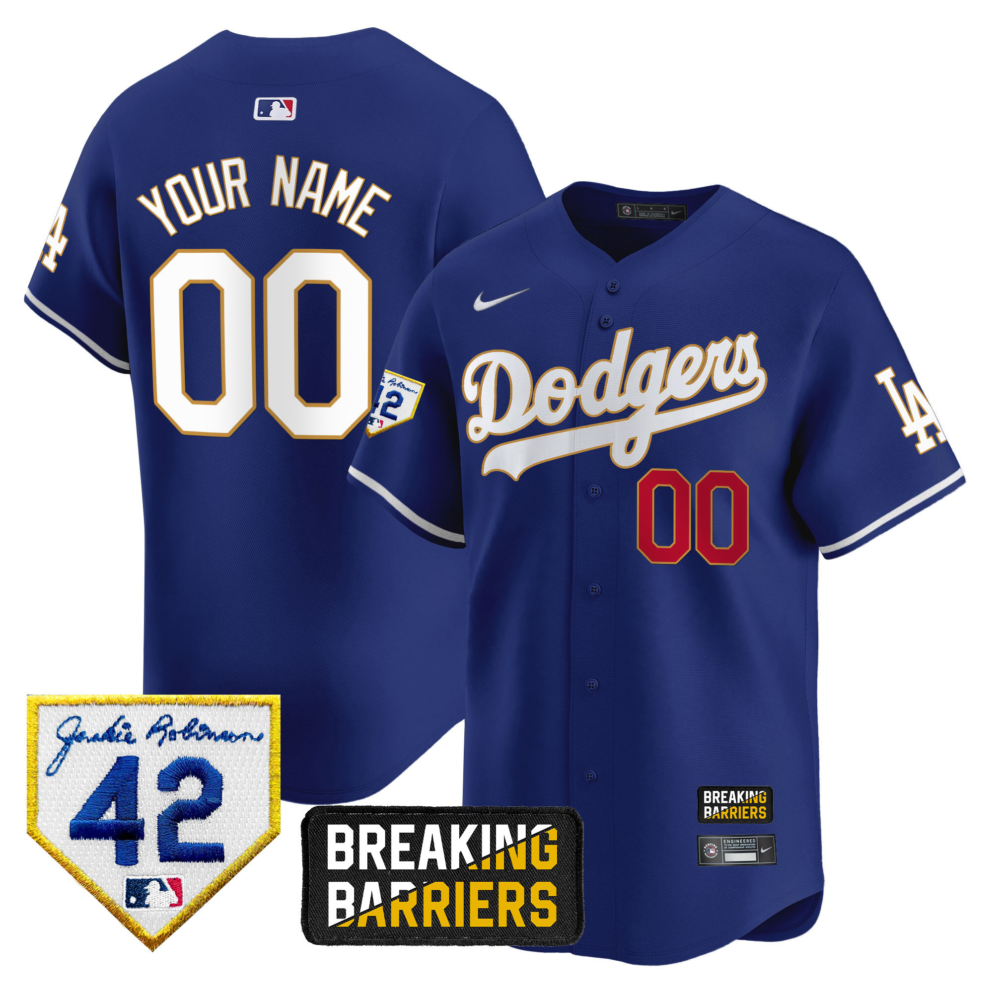 Dodgers Jackie Robinson Breaking Barriers Patch Vapor Premier Limited Custom Jersey - All Stitched - Image 4