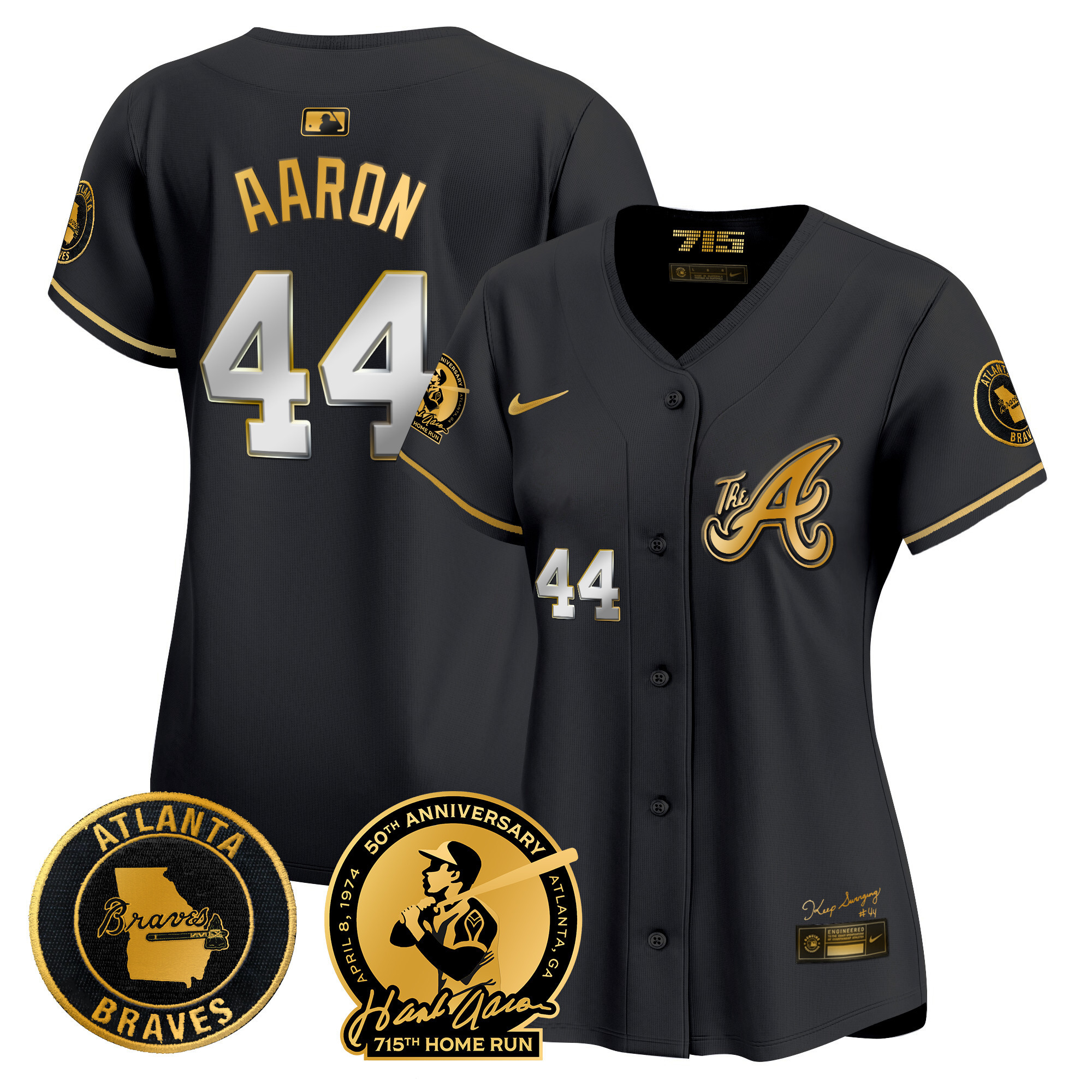 Women's Atlanta Braves Hank Aaron 715th Home Run Patch Vapor Premier Limited Jersey V2 - All Stitched - Image 7