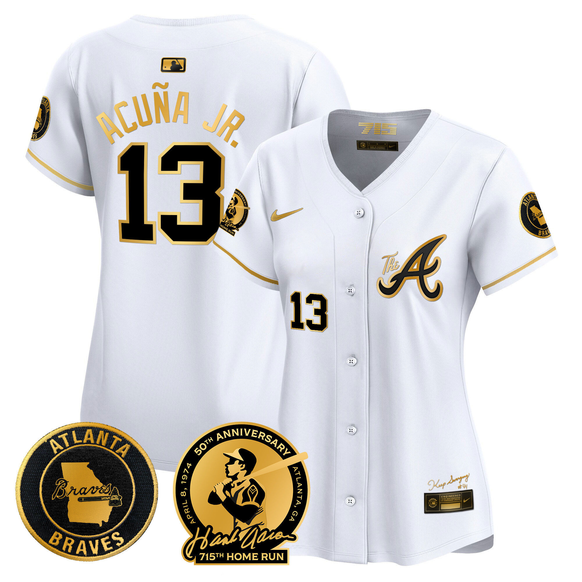 Women's Atlanta Braves Hank Aaron 715th Home Run Patch Vapor Premier Limited Jersey V2 - All Stitched - Image 10