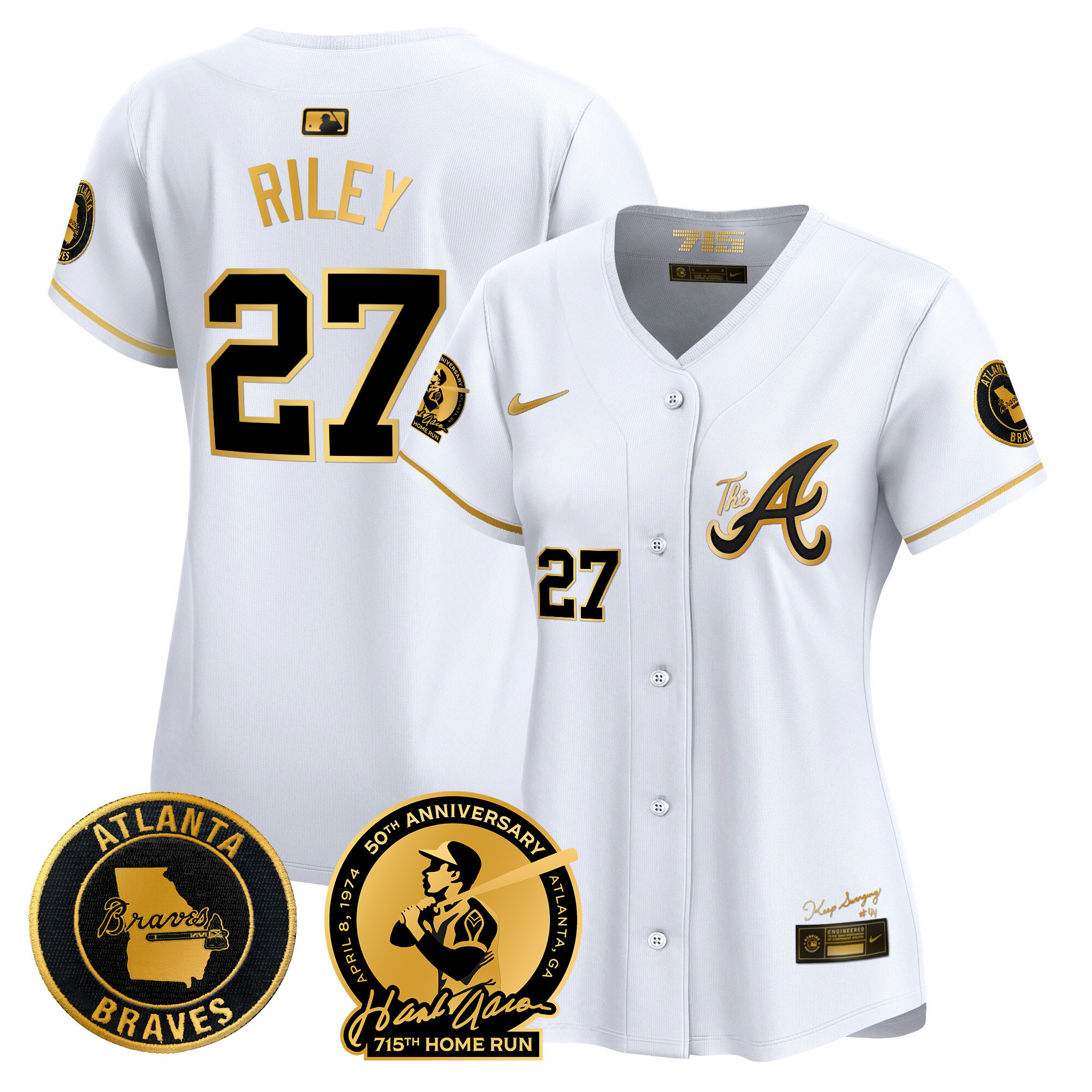 Women's Atlanta Braves Hank Aaron 715th Home Run Patch Vapor Premier Limited Jersey V2 - All Stitched - Image 12