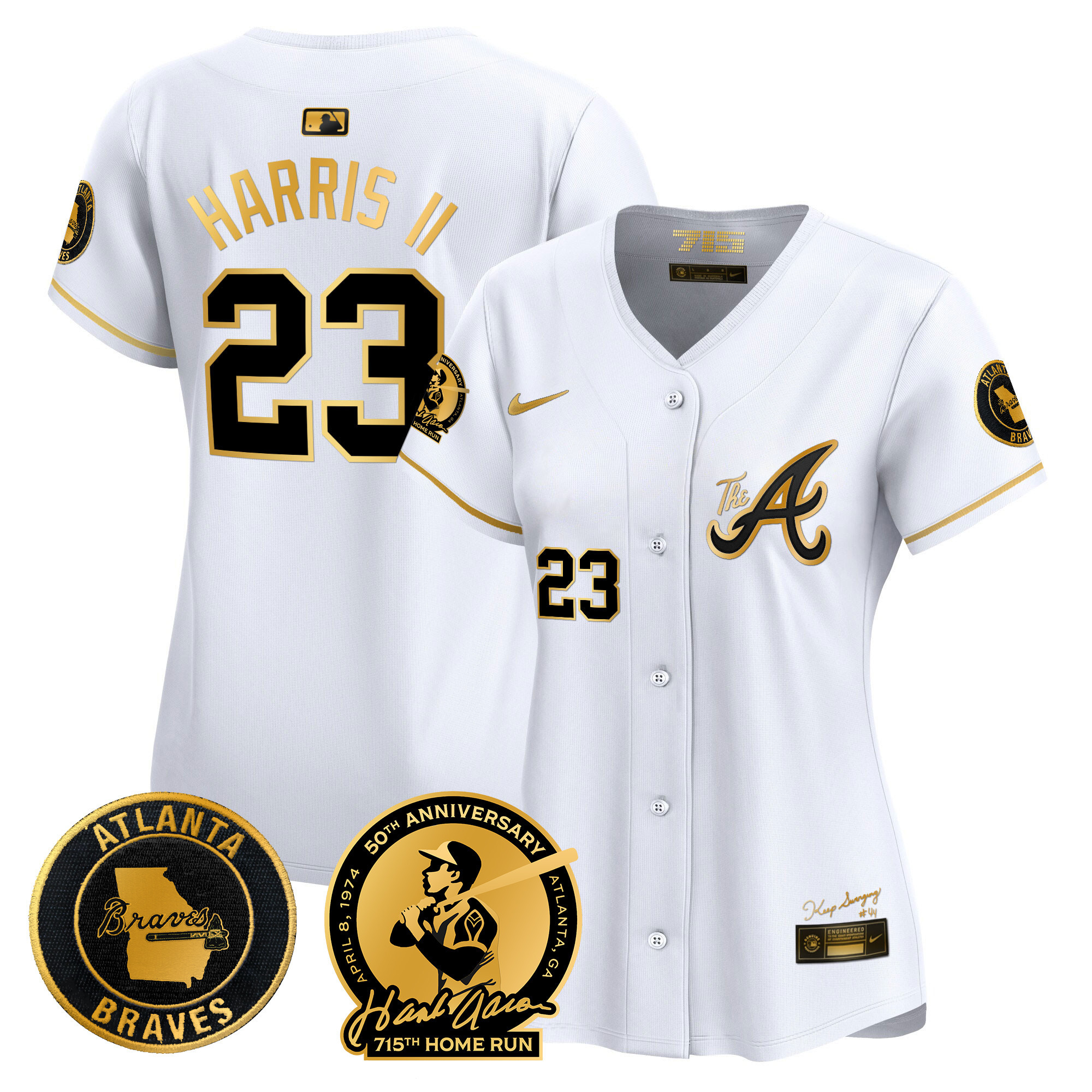 Women's Atlanta Braves Hank Aaron 715th Home Run Patch Vapor Premier Limited Jersey V2 - All Stitched - Image 13