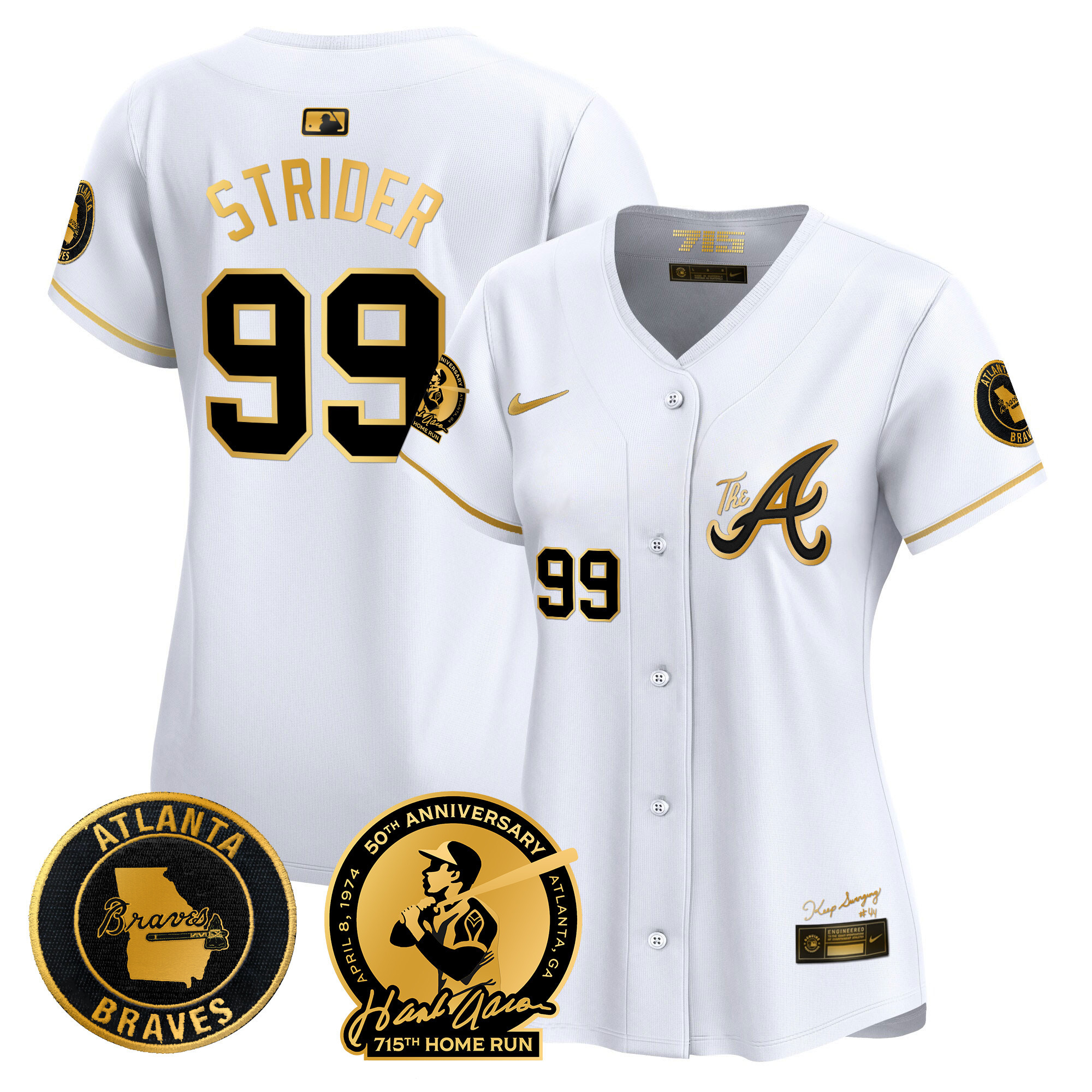 Women's Atlanta Braves Hank Aaron 715th Home Run Patch Vapor Premier Limited Jersey V2 - All Stitched - Image 17