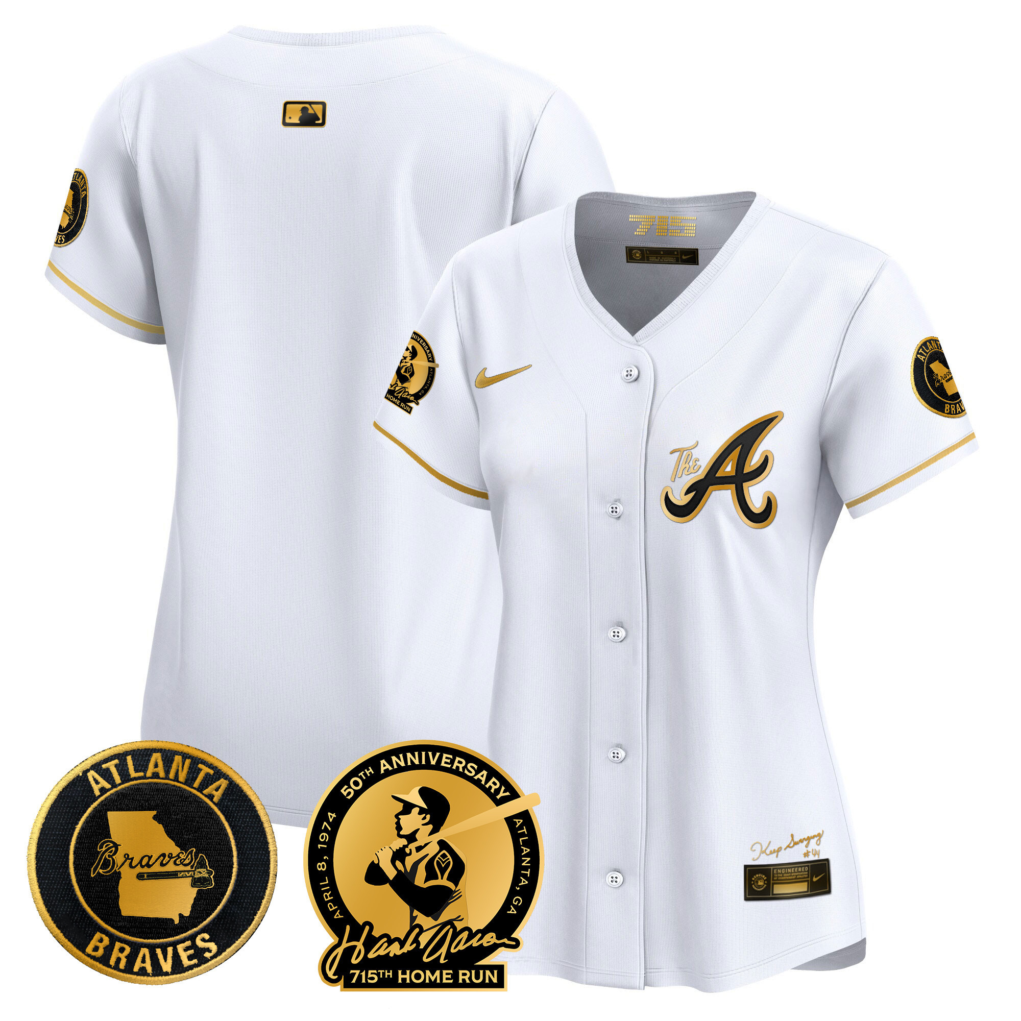 Women's Atlanta Braves Hank Aaron 715th Home Run Patch Vapor Premier Limited Jersey V2 - All Stitched - Image 18