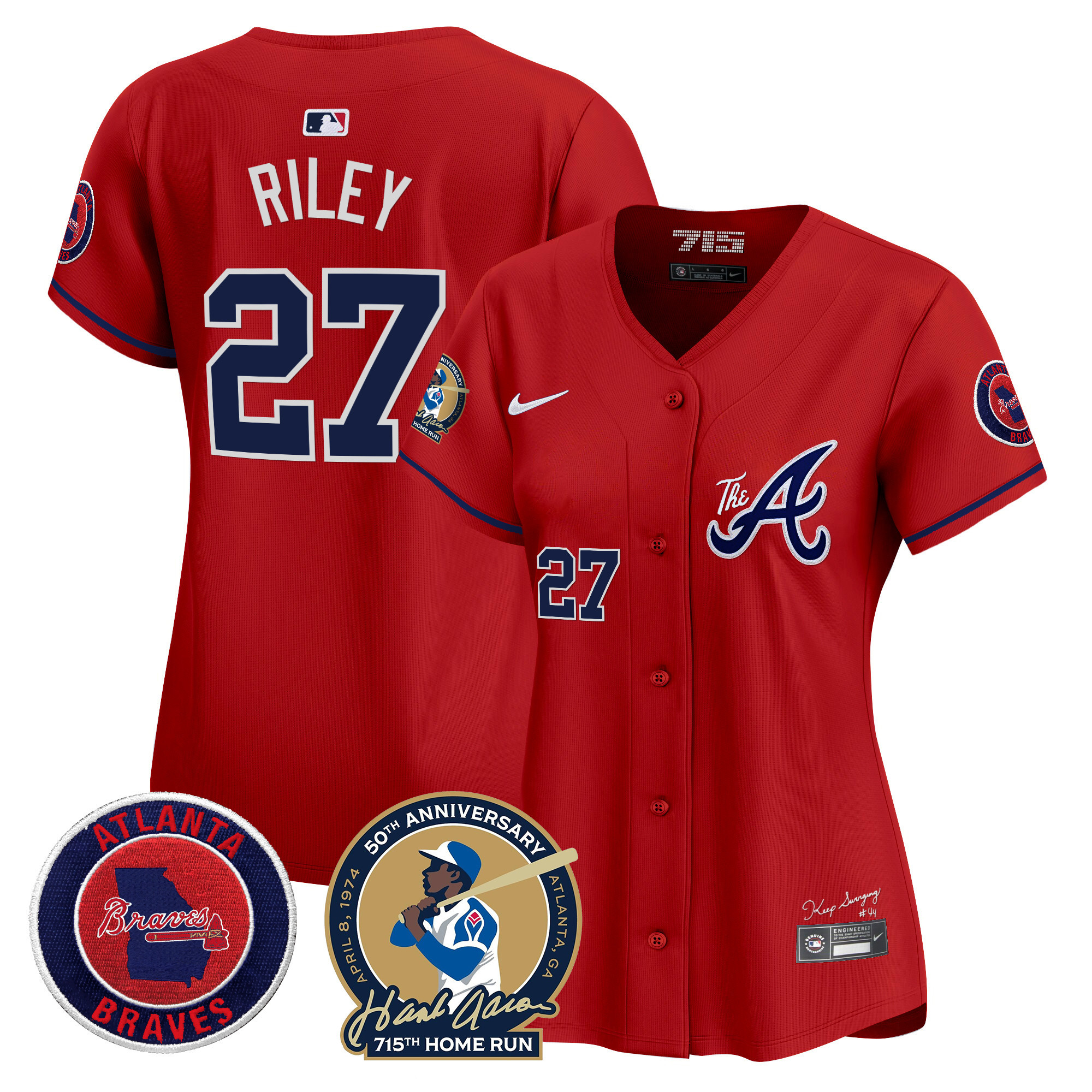 Women's Atlanta Braves Hank Aaron 715th Home Run Patch Vapor Premier Limited Jersey V2 - All Stitched - Image 30