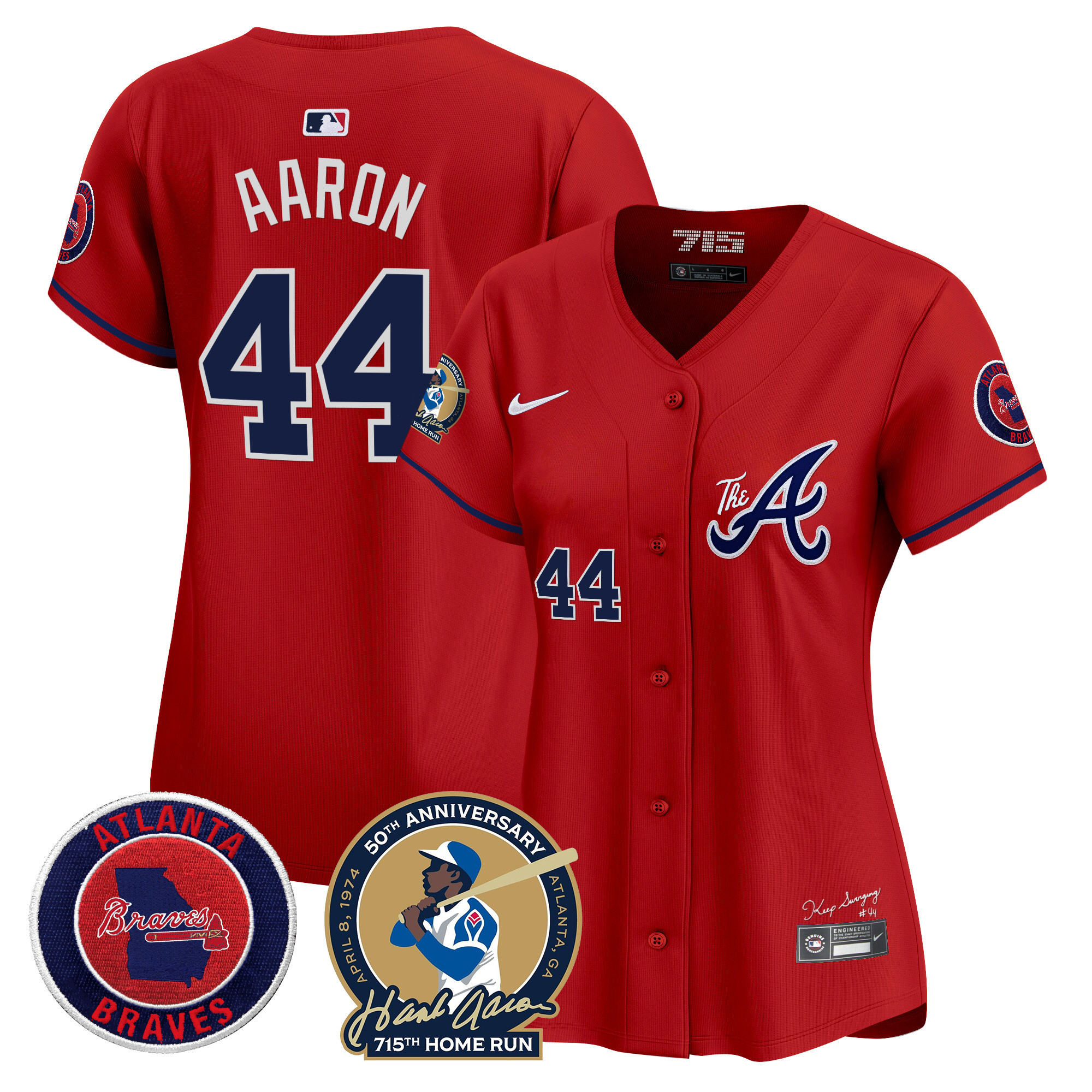 Women's Atlanta Braves Hank Aaron 715th Home Run Patch Vapor Premier Limited Jersey V2 - All Stitched - Image 34