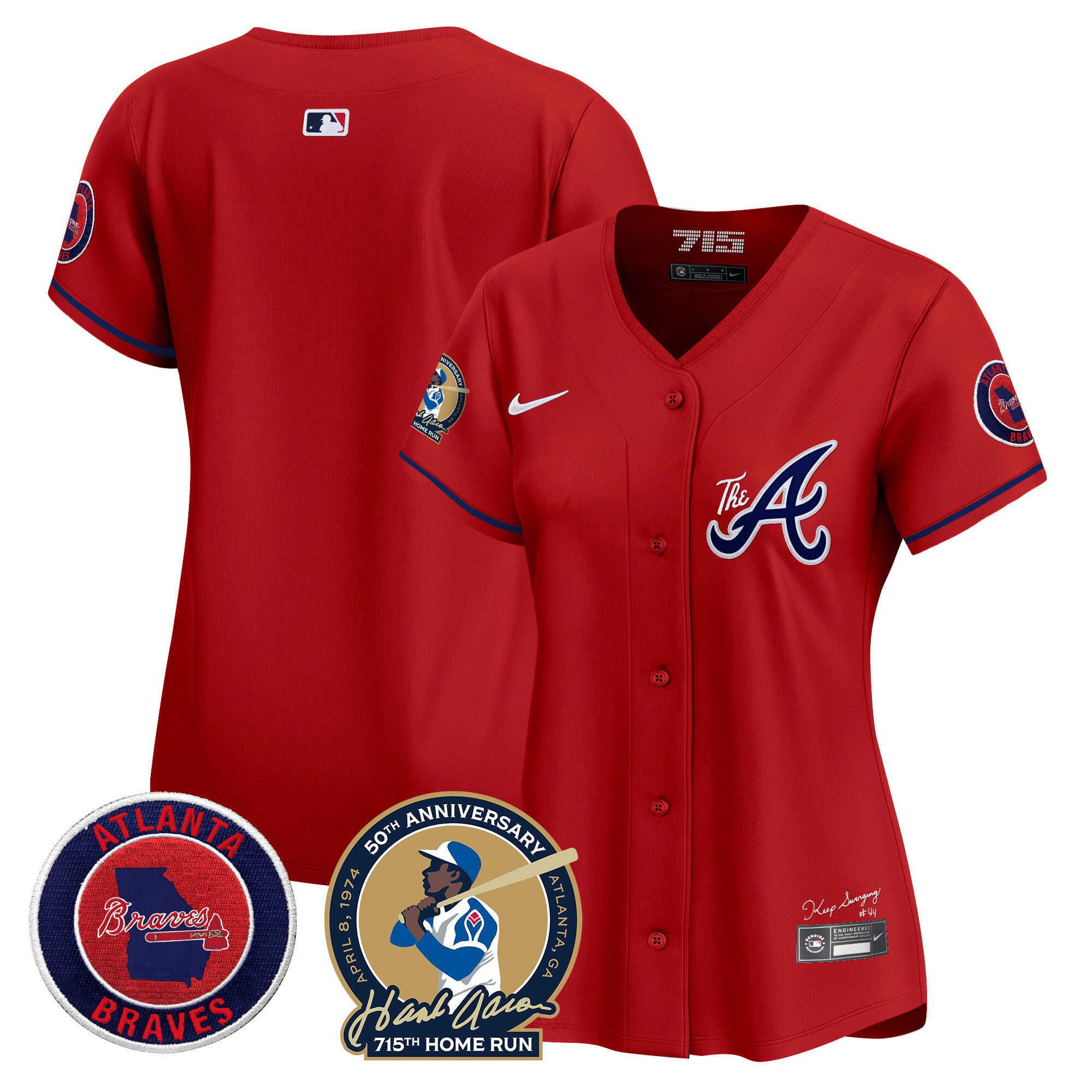 Women's Atlanta Braves Hank Aaron 715th Home Run Patch Vapor Premier Limited Jersey V2 - All Stitched - Image 36