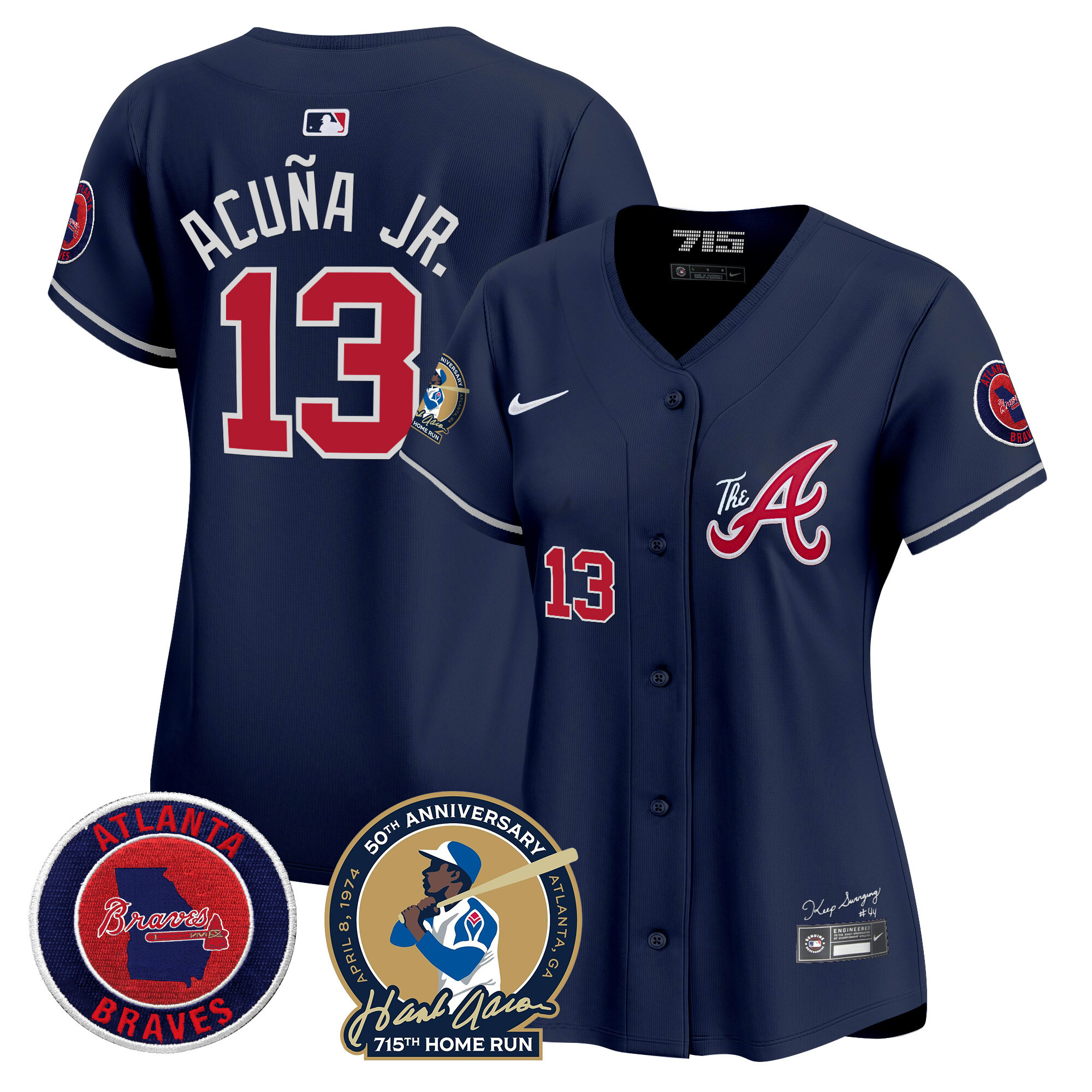 Women's Atlanta Braves Hank Aaron 715th Home Run Patch Vapor Premier Limited Jersey V2 - All Stitched - Image 37