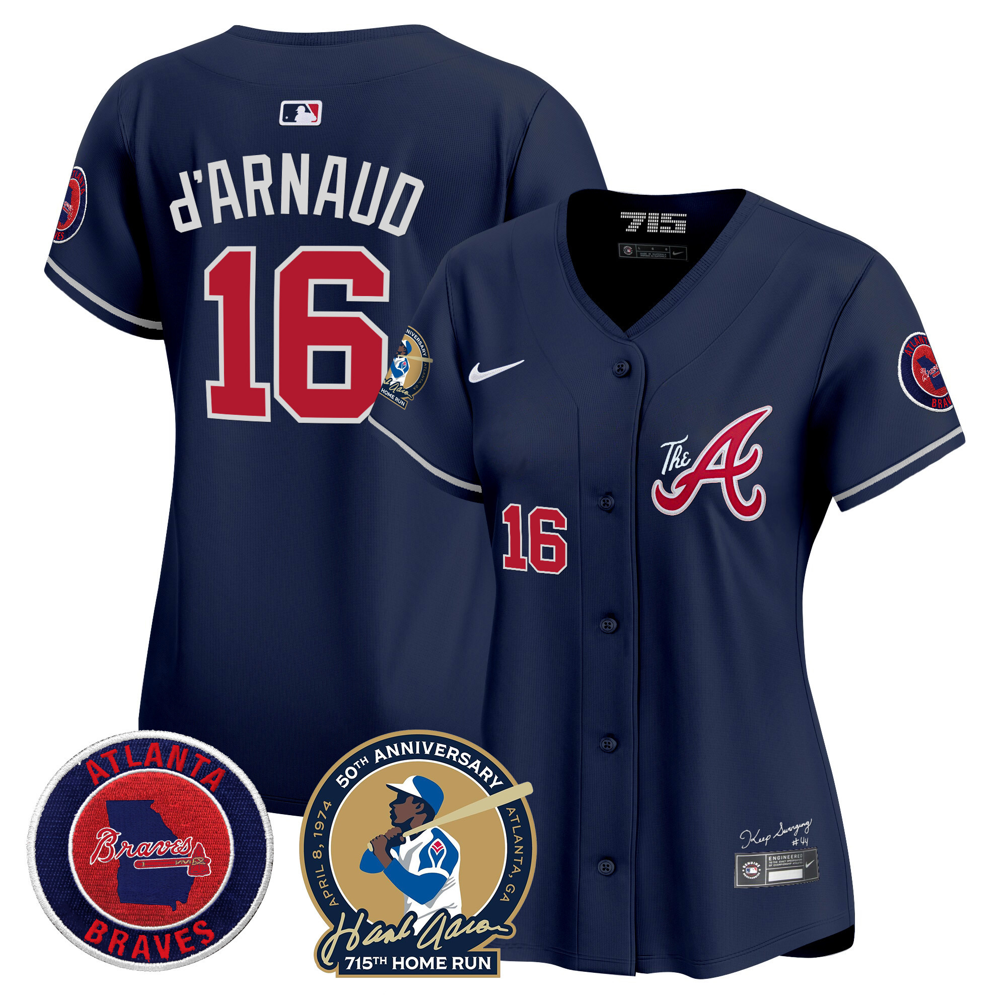 Women's Atlanta Braves Hank Aaron 715th Home Run Patch Vapor Premier Limited Jersey V2 - All Stitched - Image 38