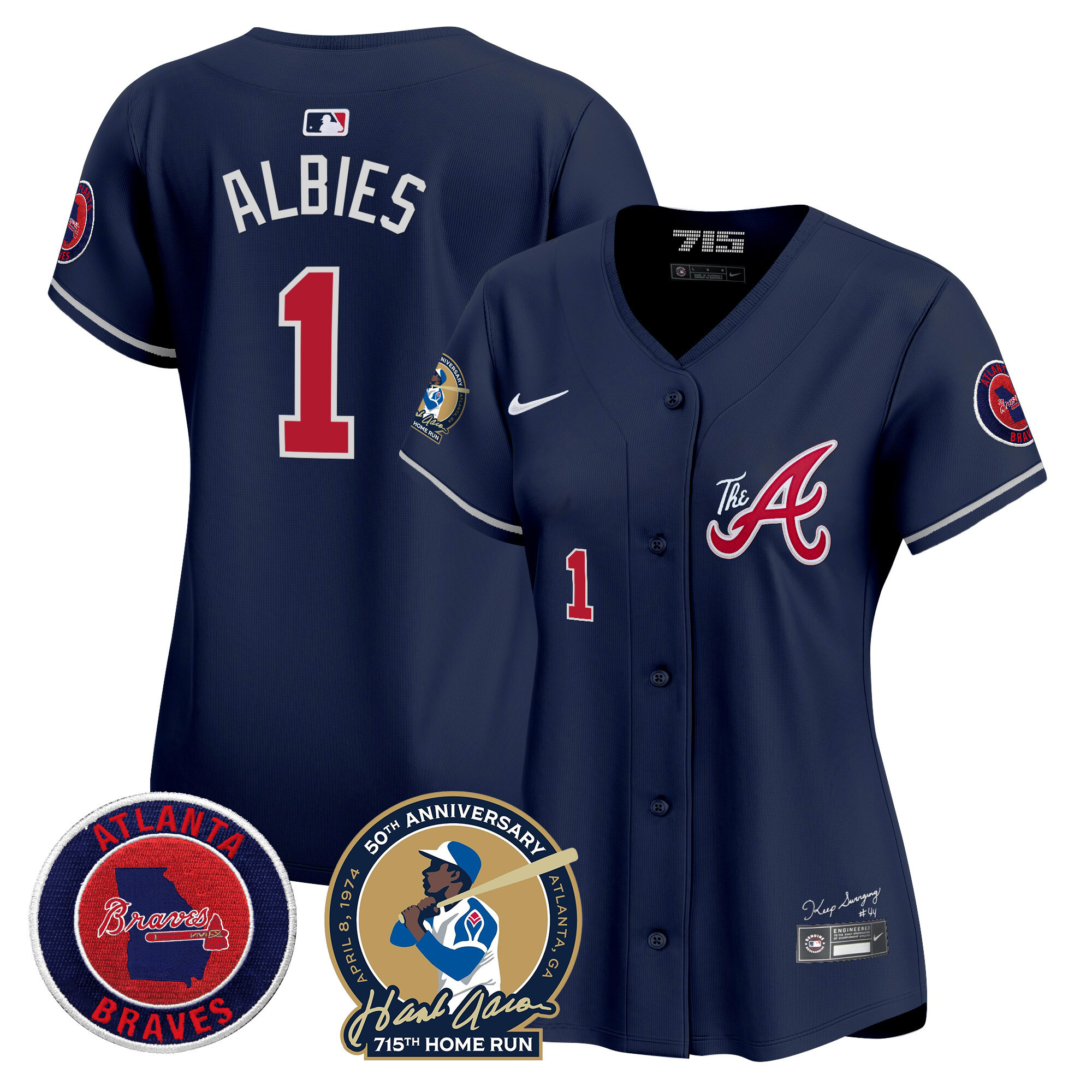 Women's Atlanta Braves Hank Aaron 715th Home Run Patch Vapor Premier Limited Jersey V2 - All Stitched - Image 42