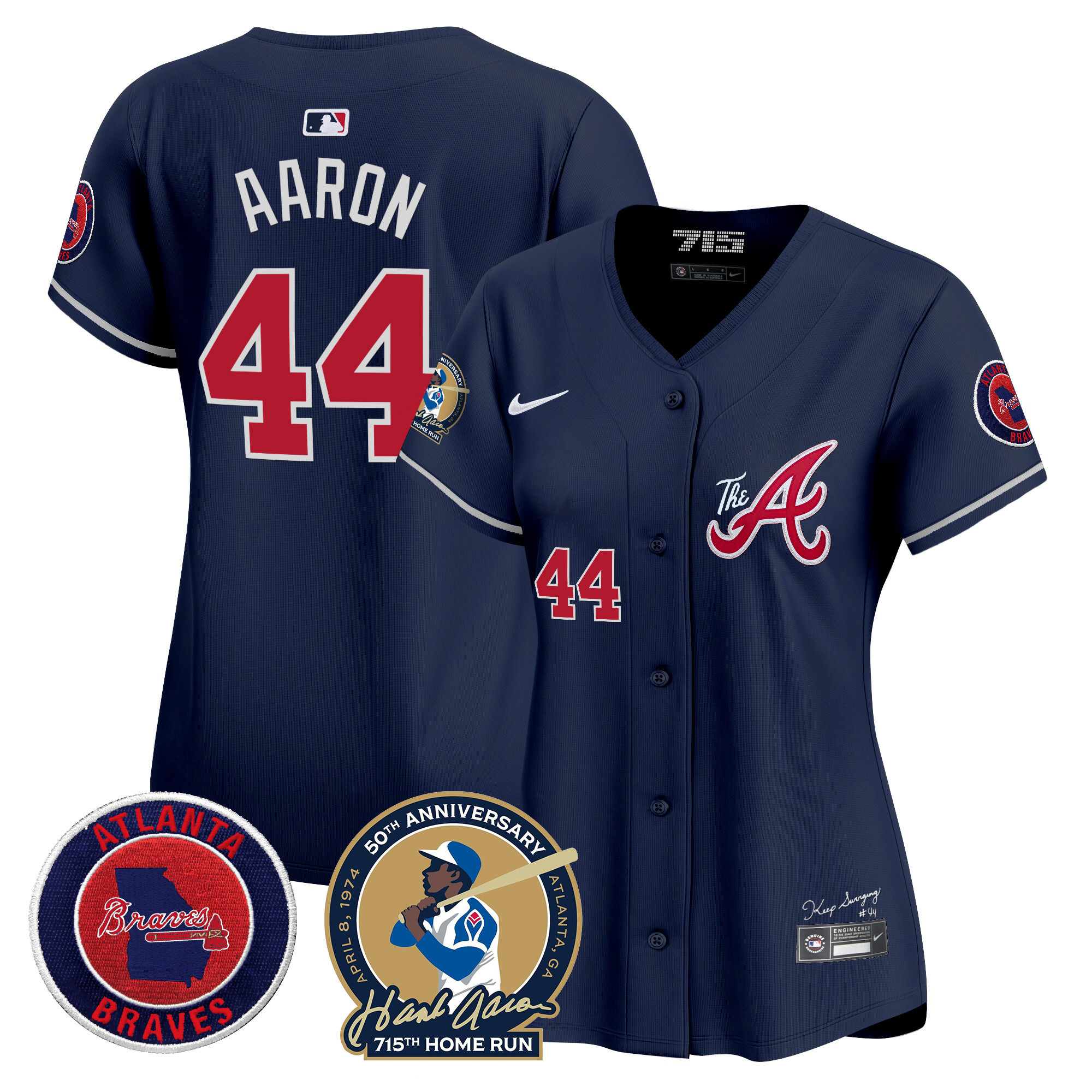 Women's Atlanta Braves Hank Aaron 715th Home Run Patch Vapor Premier Limited Jersey V2 - All Stitched - Image 43