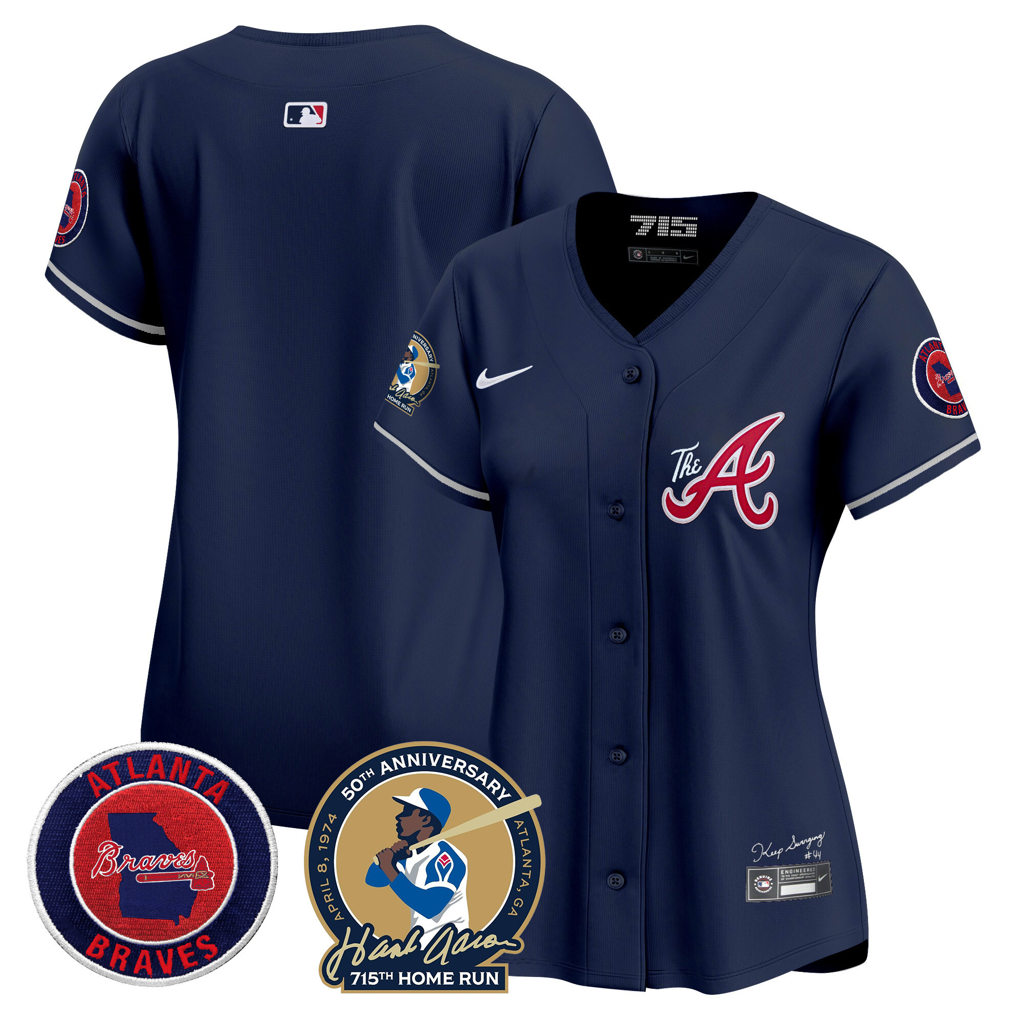 Women's Atlanta Braves Hank Aaron 715th Home Run Patch Vapor Premier Limited Jersey V2 - All Stitched - Image 45