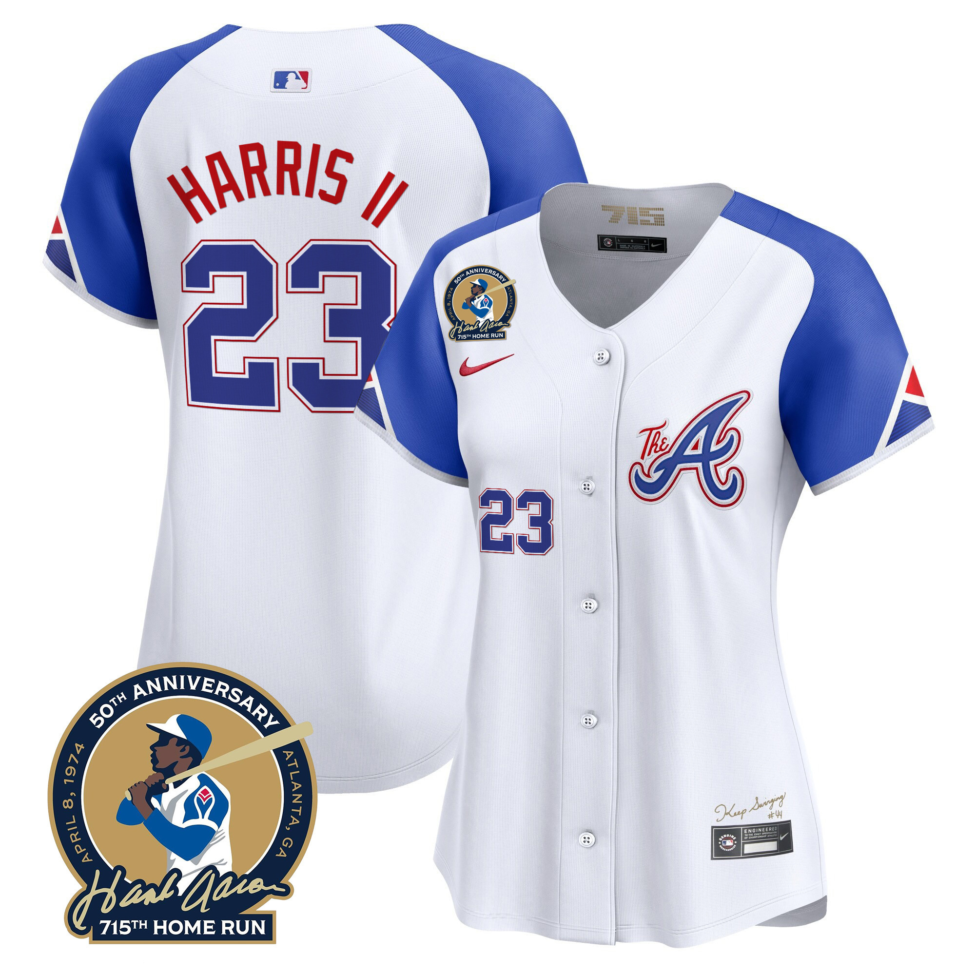 Women's Atlanta Braves Hank Aaron 715th Home Run Patch Vapor Premier Limited Jersey V2 - All Stitched - Image 49