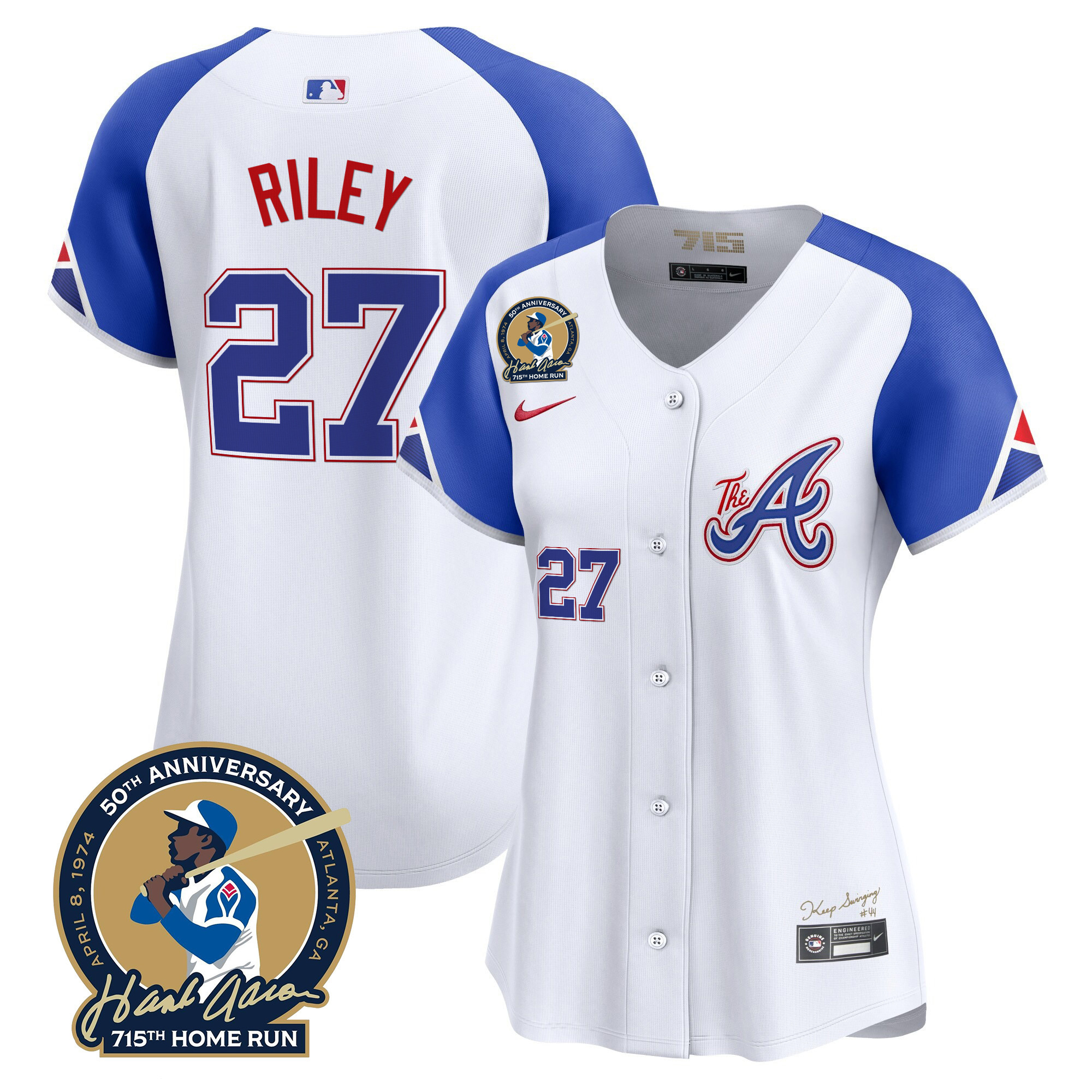Women's Atlanta Braves Hank Aaron 715th Home Run Patch Vapor Premier Limited Jersey V2 - All Stitched - Image 48