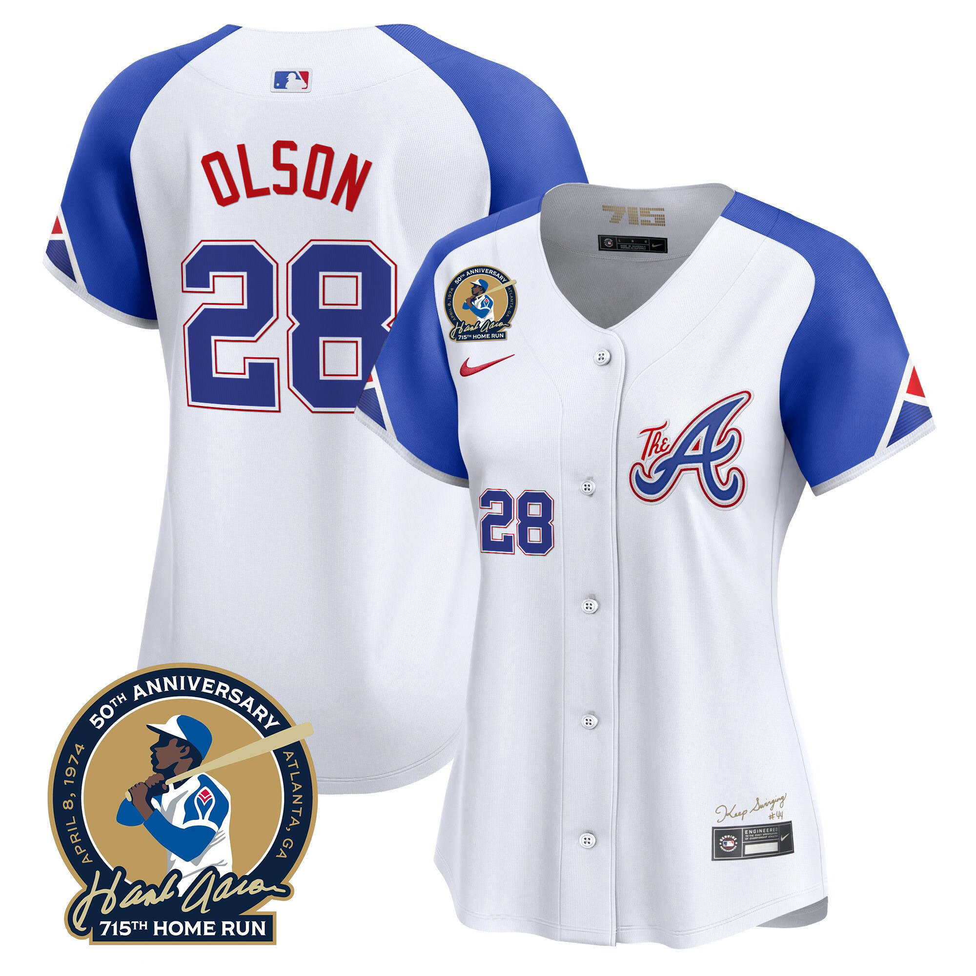 Women's Atlanta Braves Hank Aaron 715th Home Run Patch Vapor Premier Limited Jersey V2 - All Stitched - Image 50
