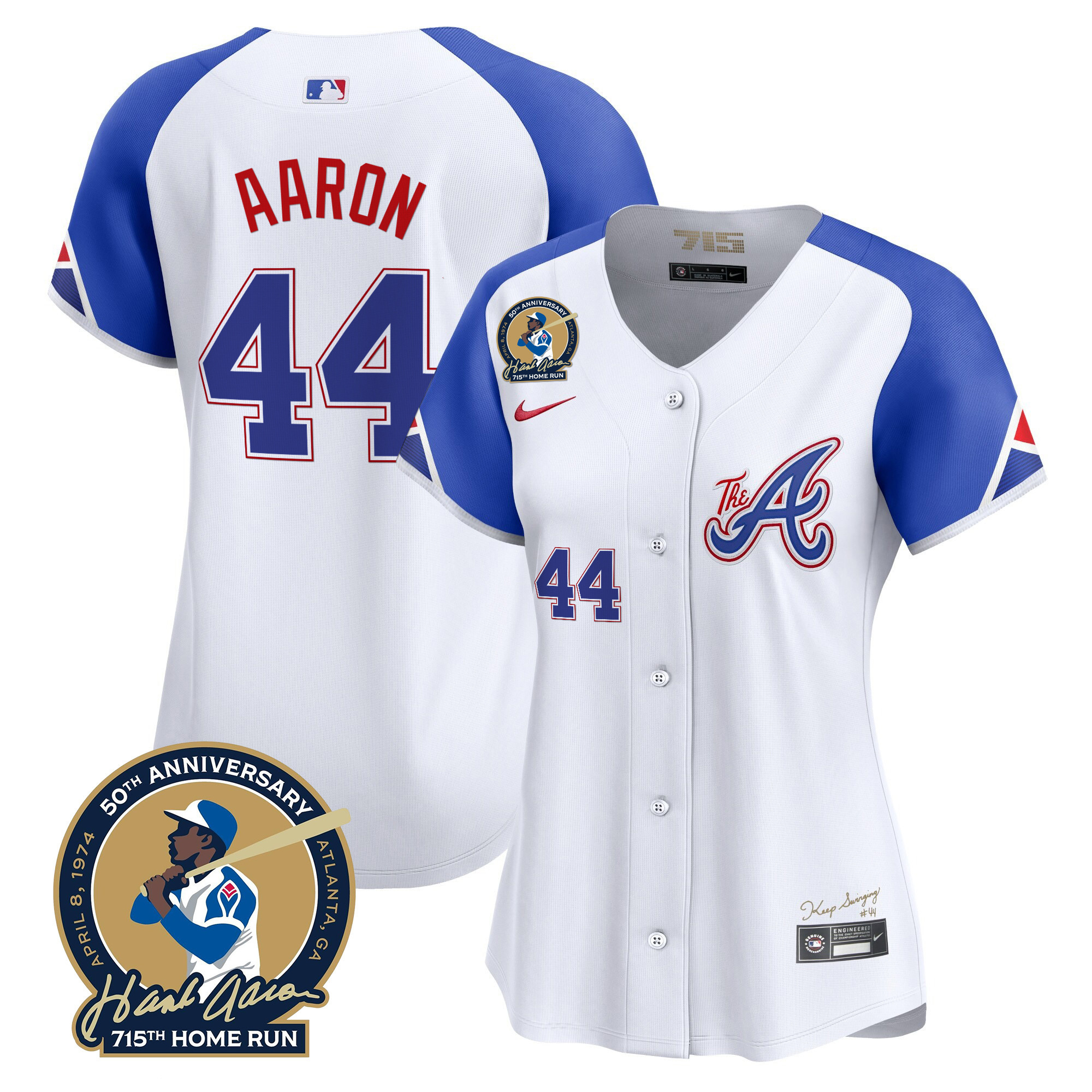 Women's Atlanta Braves Hank Aaron 715th Home Run Patch Vapor Premier Limited Jersey V2 - All Stitched - Image 52