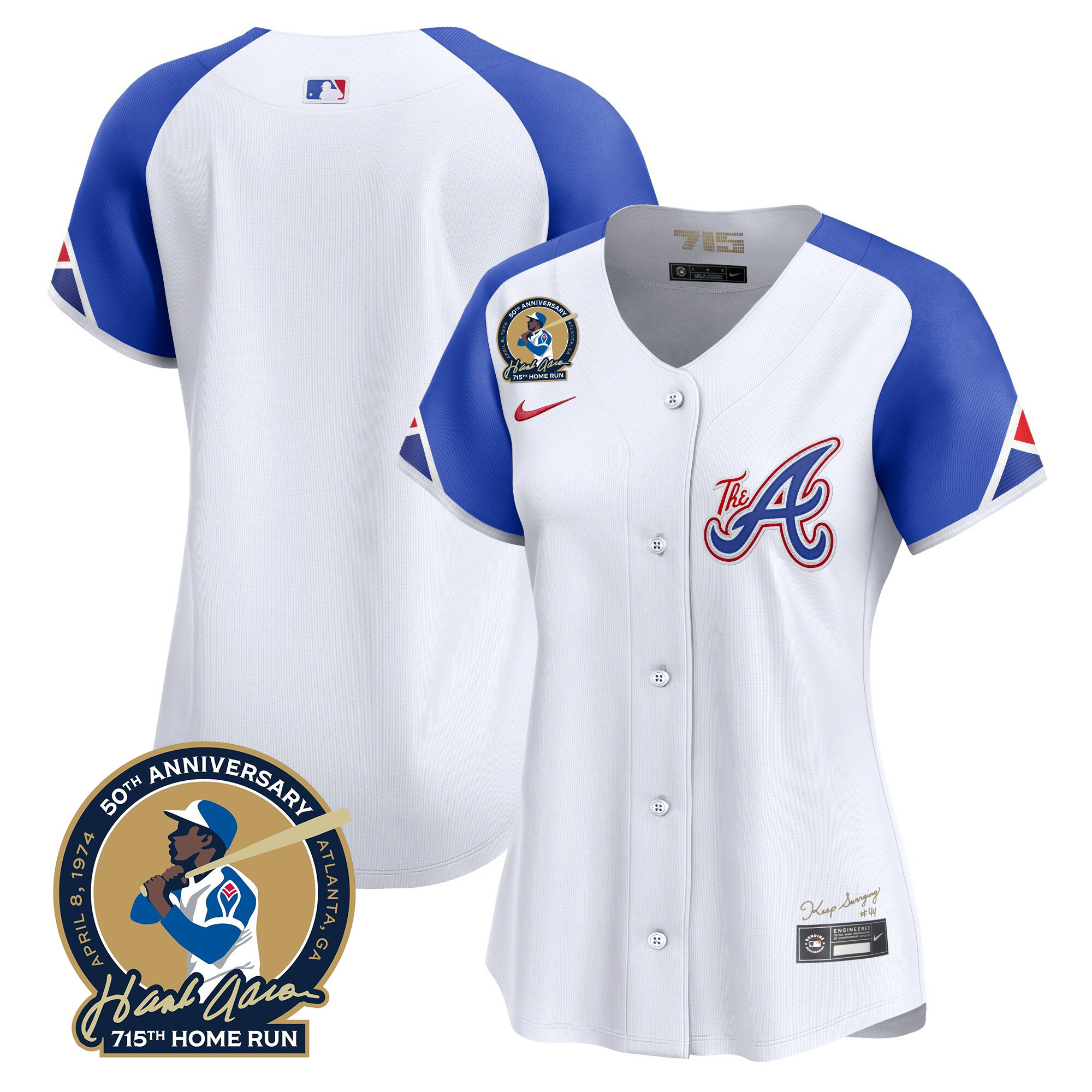 Women's Atlanta Braves Hank Aaron 715th Home Run Patch Vapor Premier Limited Jersey V2 - All Stitched - Image 54