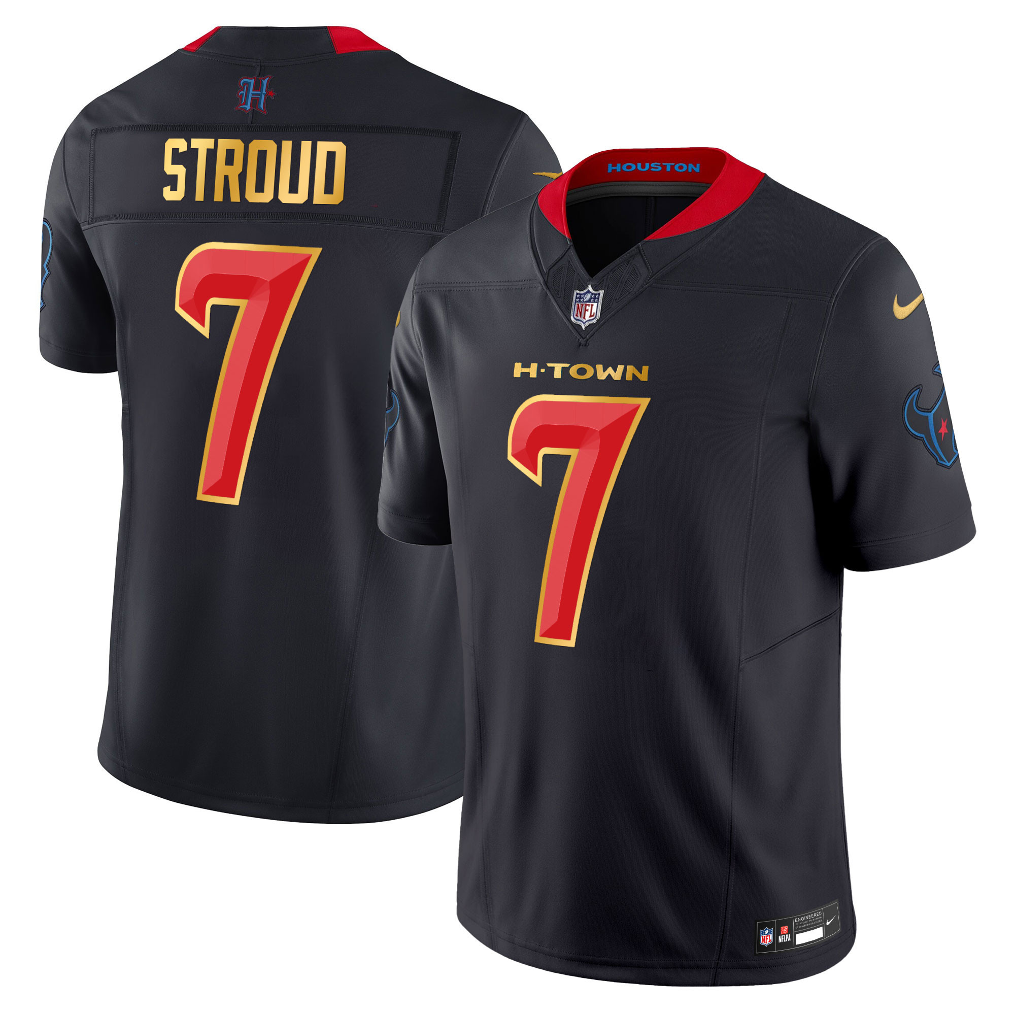 Men's Houston Texans 2024 Gold Trim Vapor Limited Jersey - All Stitched - Image 9