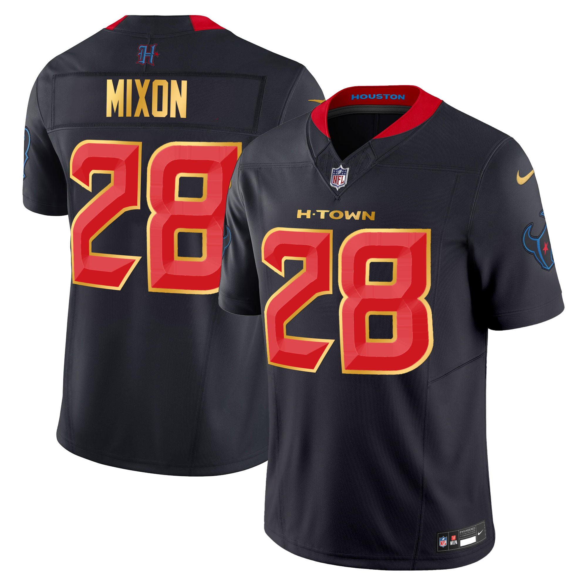 Men's Houston Texans 2024 Gold Trim Vapor Limited Jersey - All Stitched - Image 11
