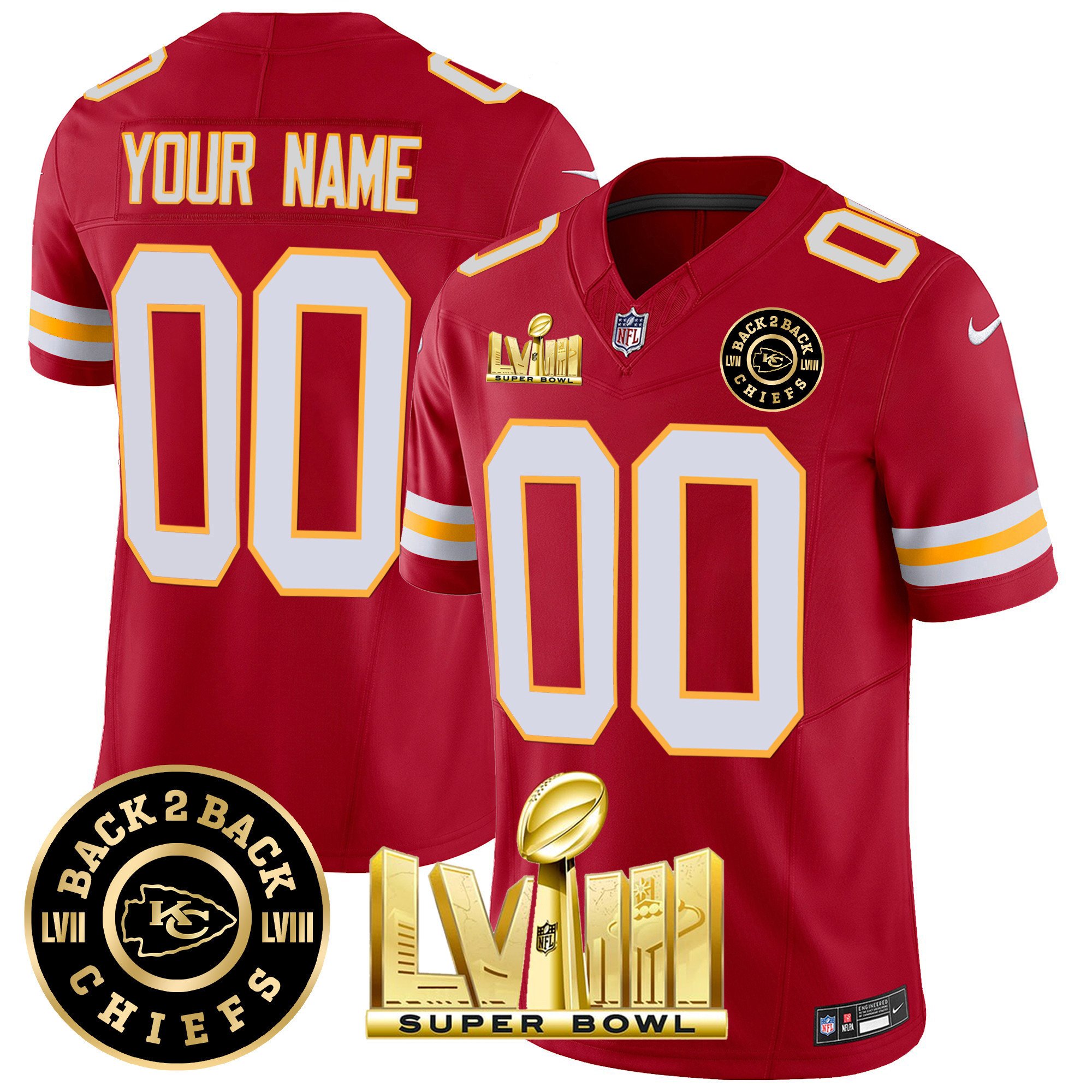Chiefs Super Bowl LVIII & Back 2 Back Gold Patch Vapor Custom Jersey V3 - All Stitched - Image 6