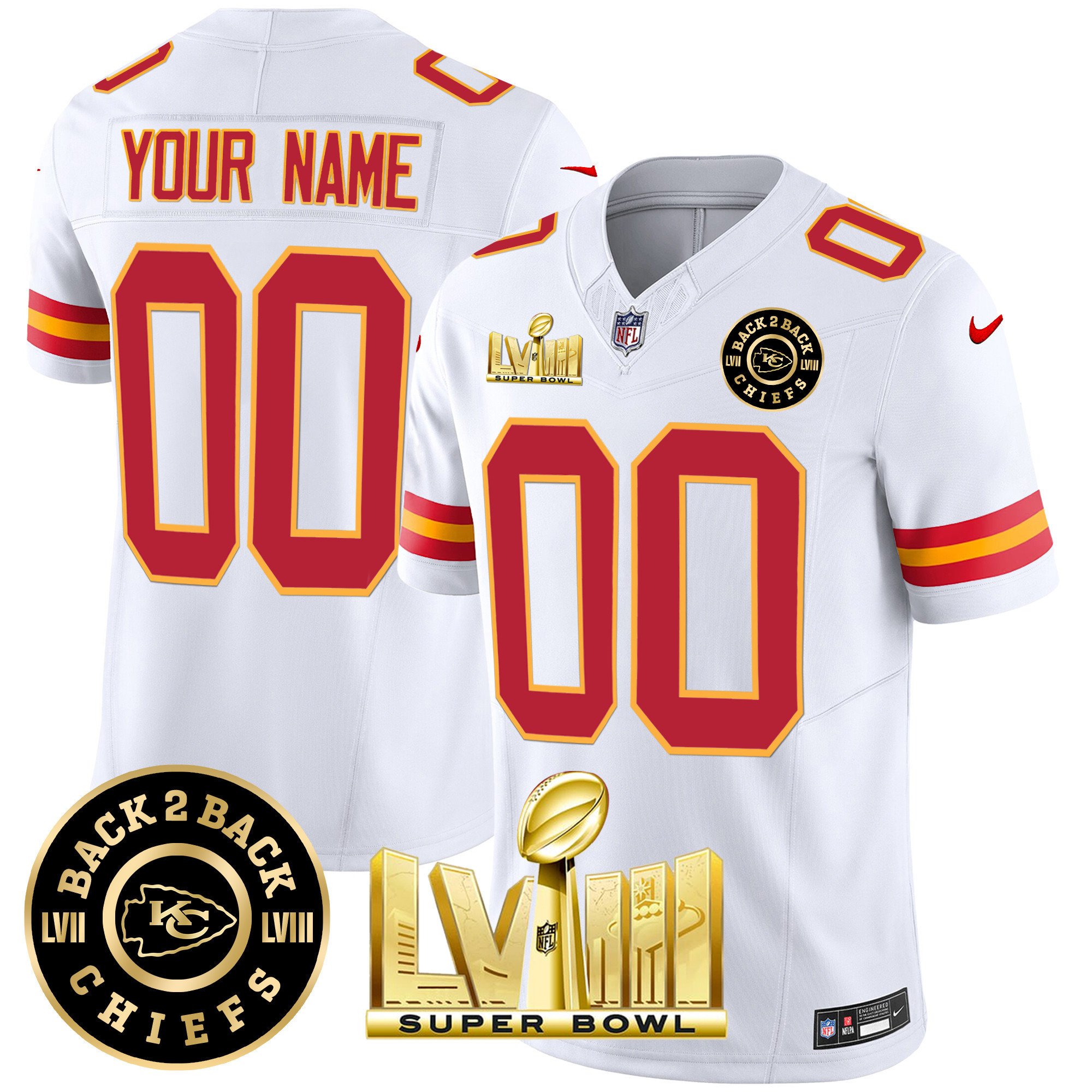 Chiefs Super Bowl LVIII & Back 2 Back Gold Patch Vapor Custom Jersey V3 - All Stitched - Image 7