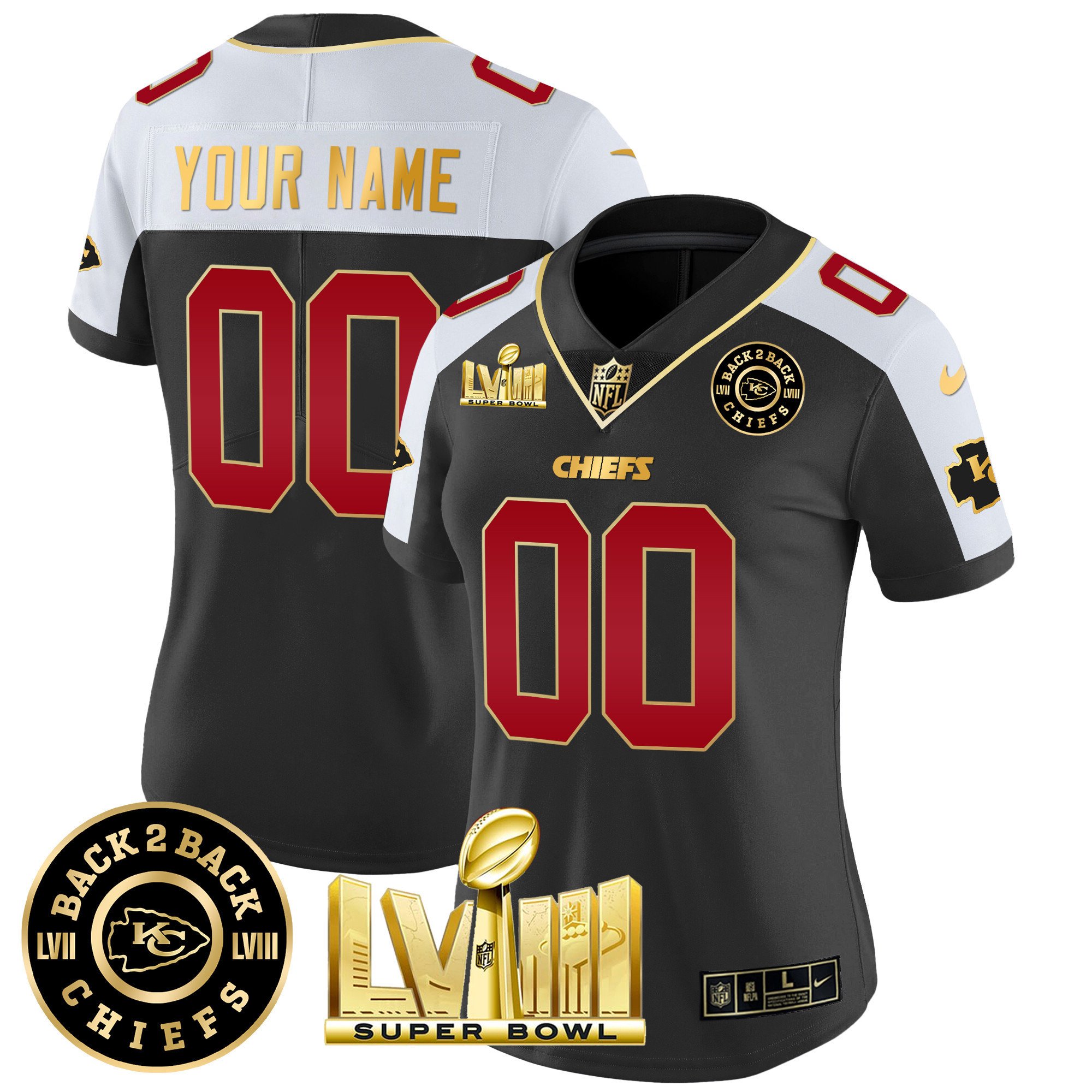 Chiefs Super Bowl LVIII & Back 2 Back Gold Patch Vapor Custom Jersey V3 - All Stitched - Image 8