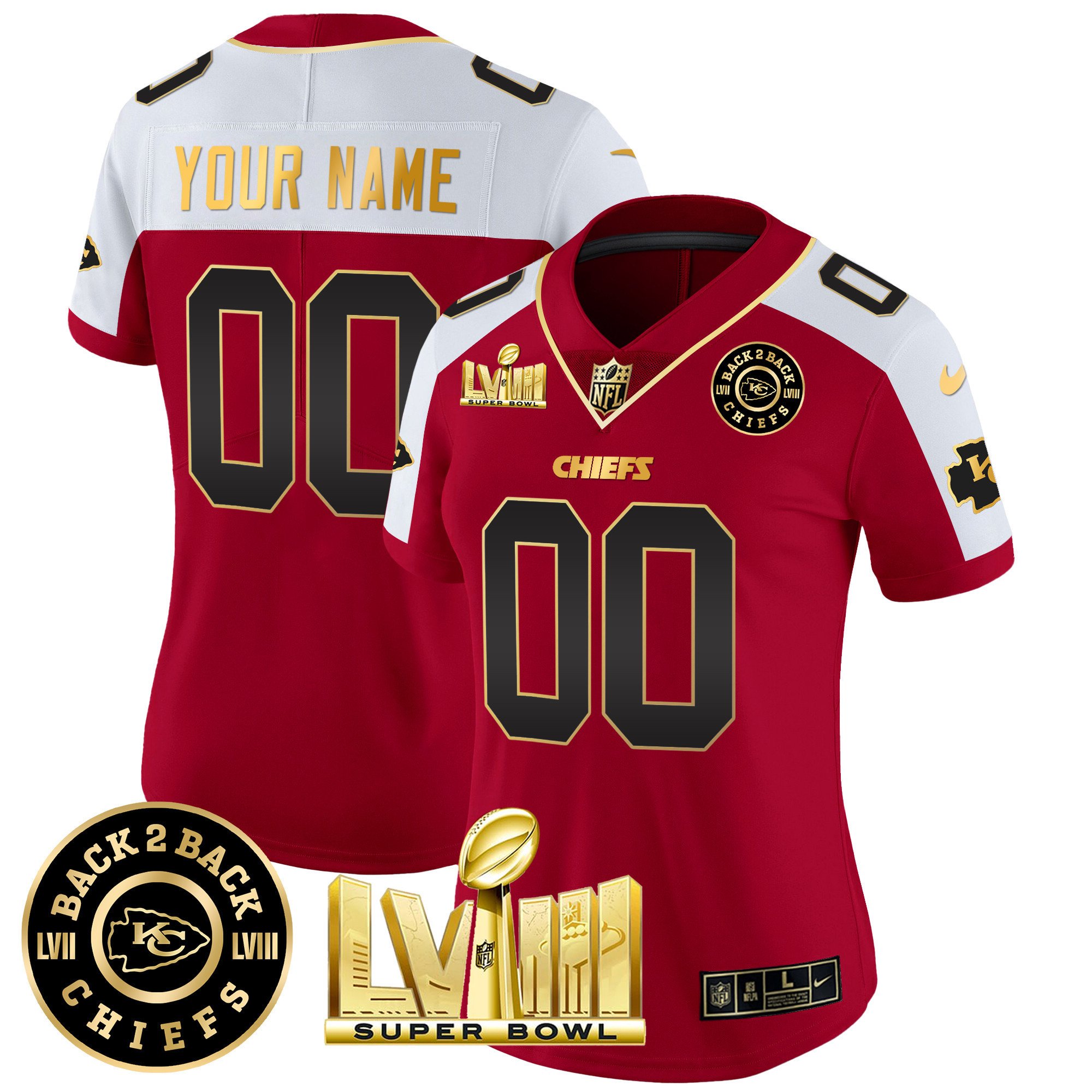 Chiefs Super Bowl LVIII & Back 2 Back Gold Patch Vapor Custom Jersey V3 - All Stitched - Image 9