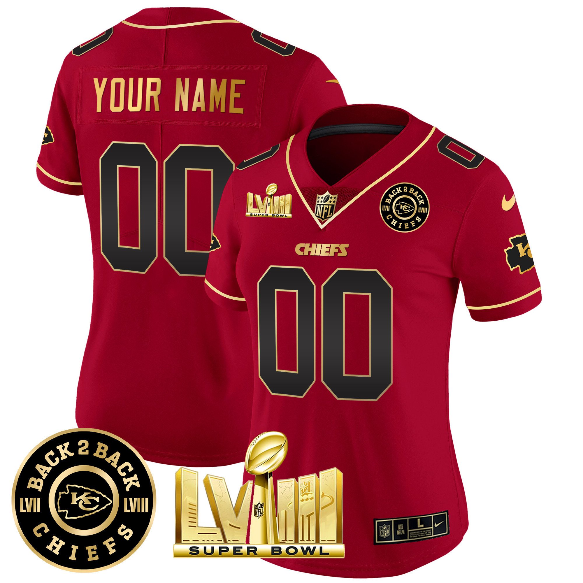 Chiefs Super Bowl LVIII & Back 2 Back Gold Patch Vapor Custom Jersey V3 - All Stitched - Image 11