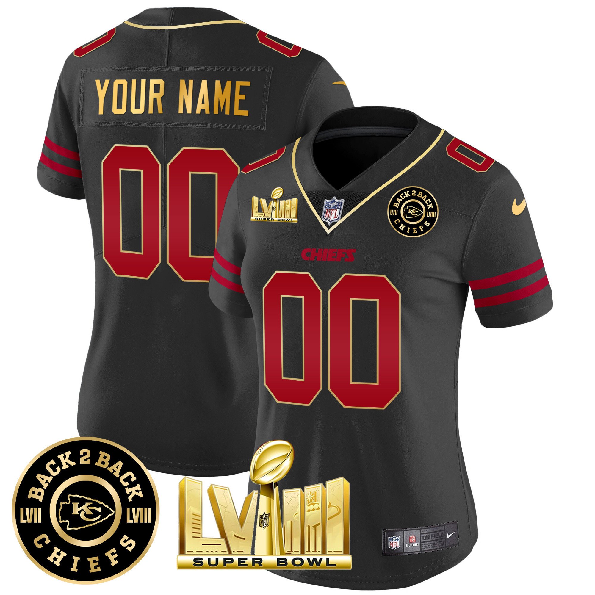 Chiefs Super Bowl LVIII & Back 2 Back Gold Patch Vapor Custom Jersey V3 - All Stitched - Image 12