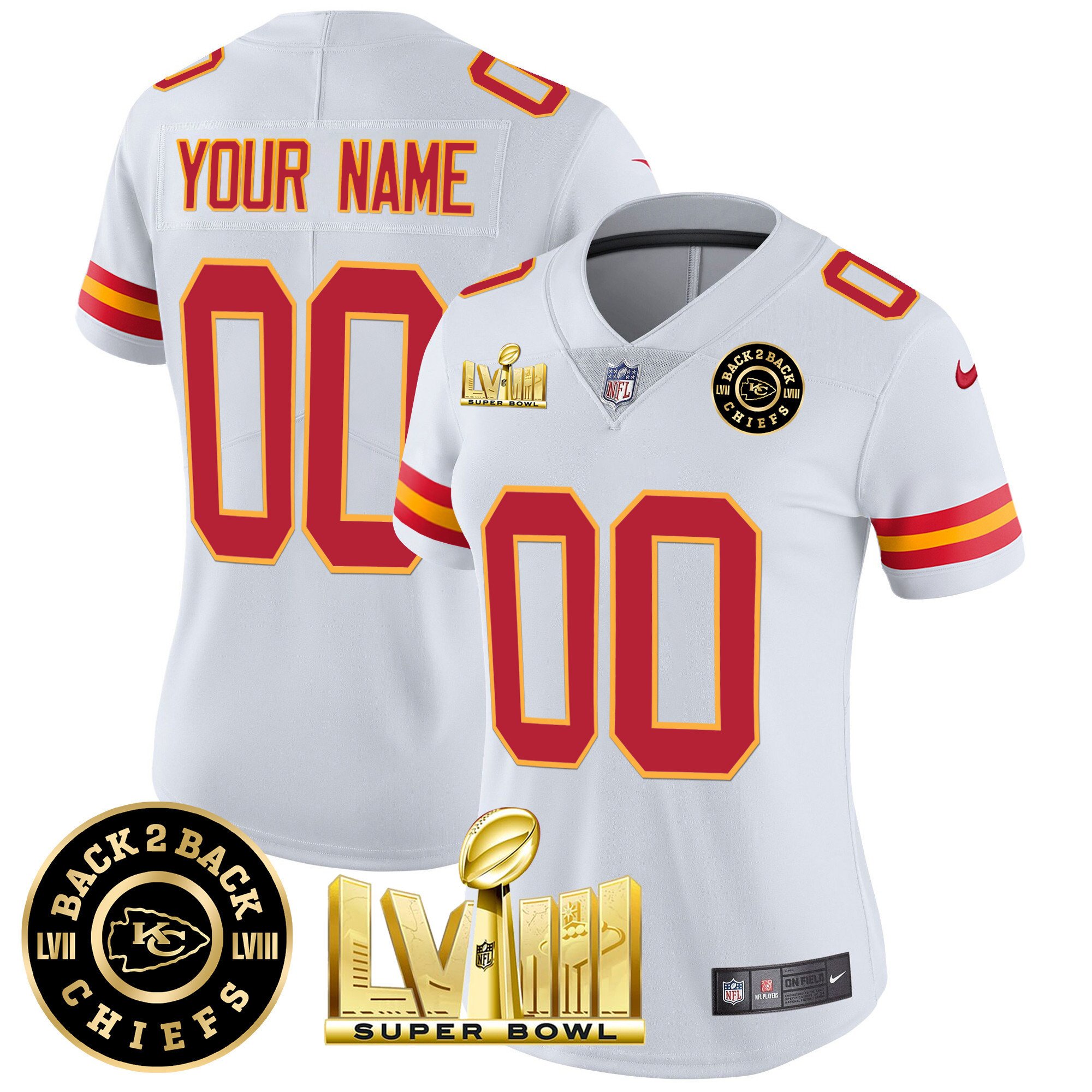Chiefs Super Bowl LVIII & Back 2 Back Gold Patch Vapor Custom Jersey V3 - All Stitched - Image 14