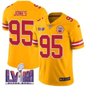 Chris Jones Kansas City Chiefs Super Bowl LVIII Patch Yellow Jersey - All Stitched