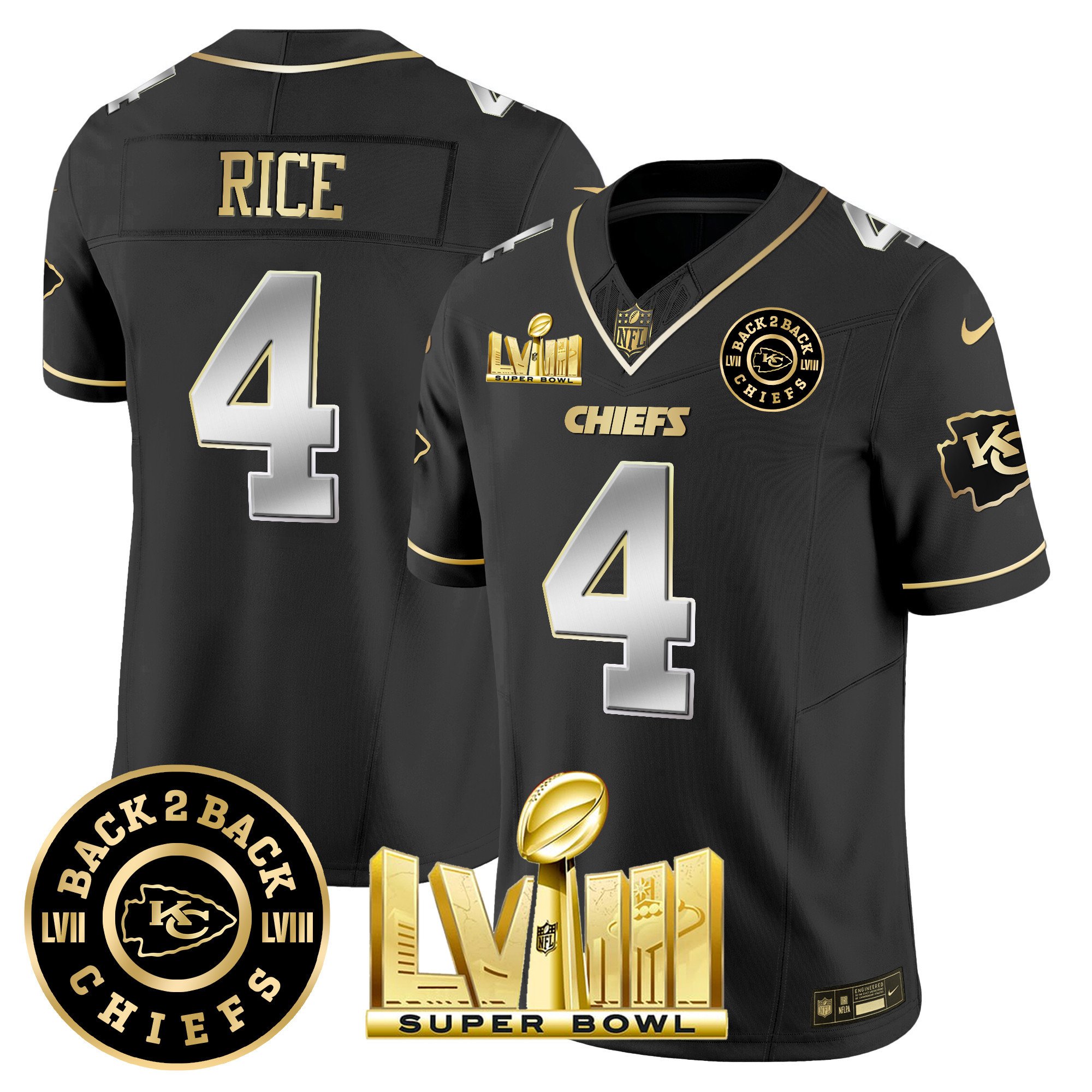 Men's Chiefs Super Bowl LVIII & Back 2 Back Patch Vapor Jersey V4 - All Stitched - Image 7