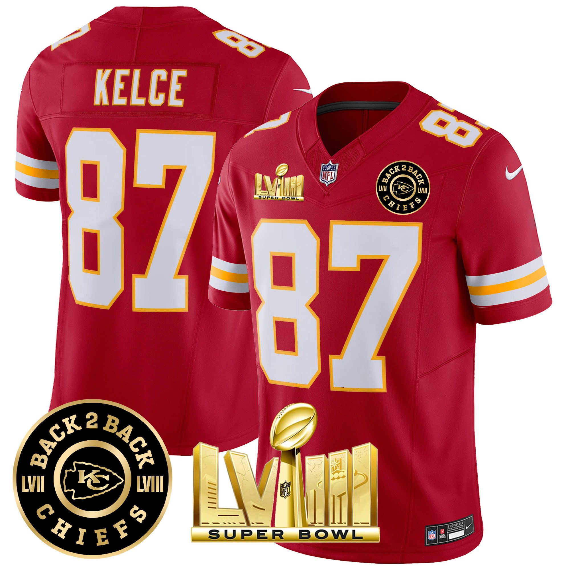 Men's Chiefs Super Bowl LVIII & Back 2 Back Patch Vapor Jersey V3 - All Stitched - Image 37