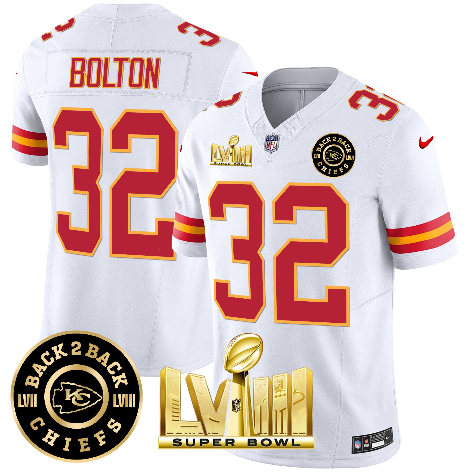 Men's Chiefs Super Bowl LVIII & Back 2 Back Patch Vapor Jersey V3 - All Stitched - Image 48