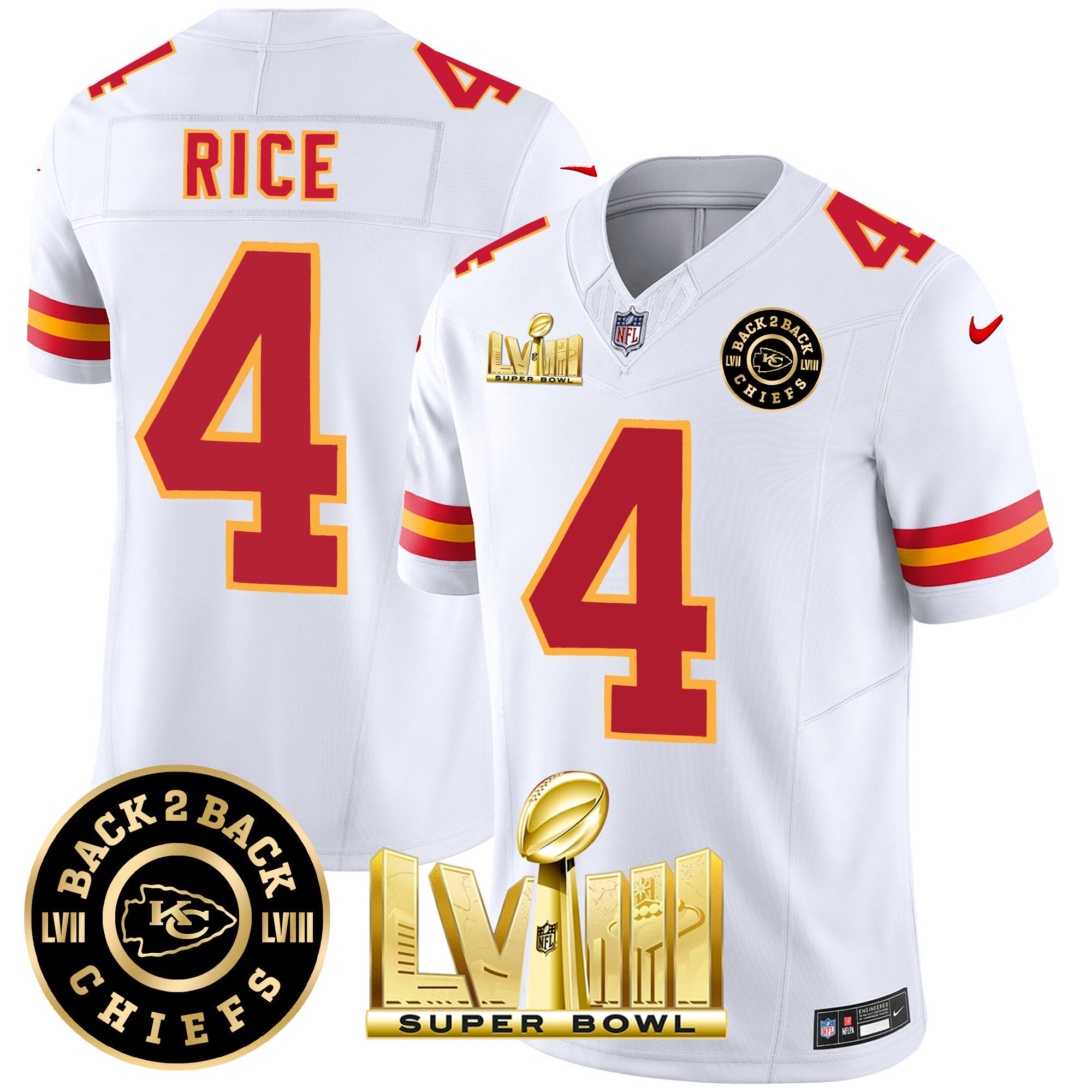 Men's Chiefs Super Bowl LVIII & Back 2 Back Patch Vapor Jersey V3 - All Stitched - Image 49