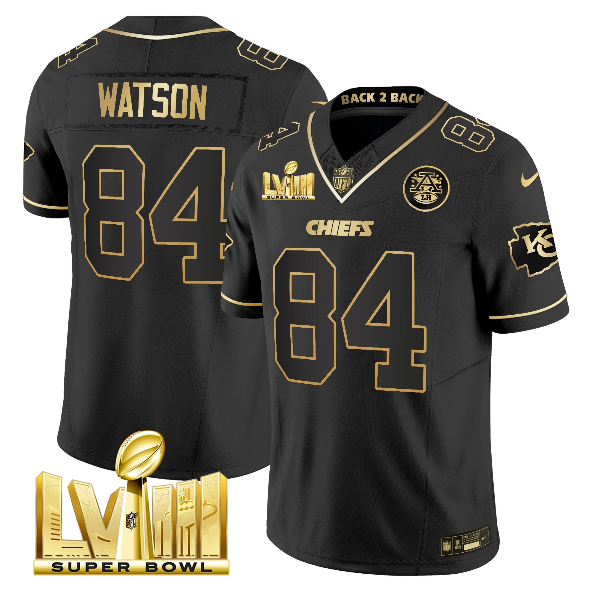 Men's Chiefs Super Bowl LVIII & Back 2 Back Gold Patch Vapor Jersey V5 - All Stitched - Image 12