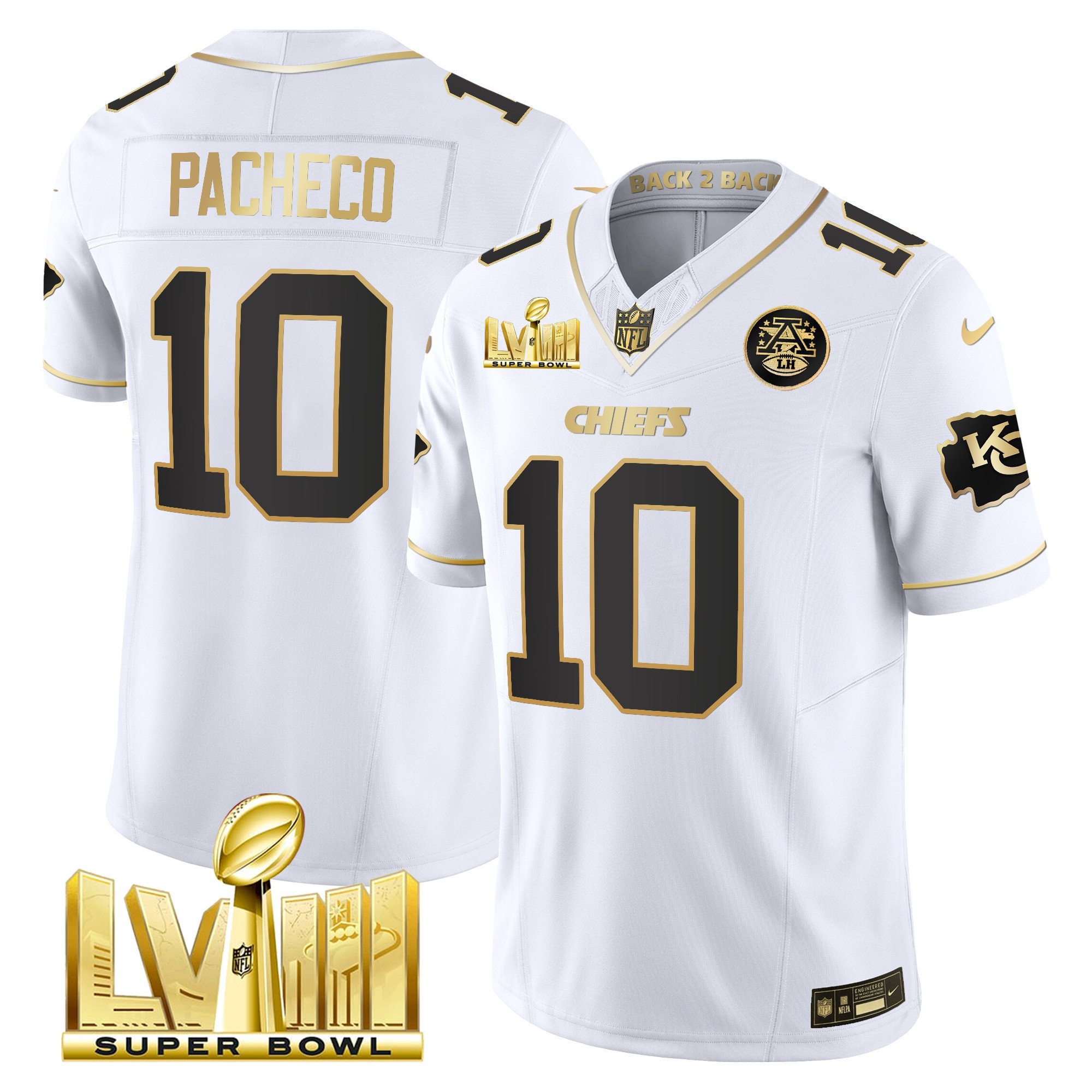 Men's Chiefs Super Bowl LVIII & Back 2 Back Gold Patch Vapor Jersey V5 - All Stitched - Image 18