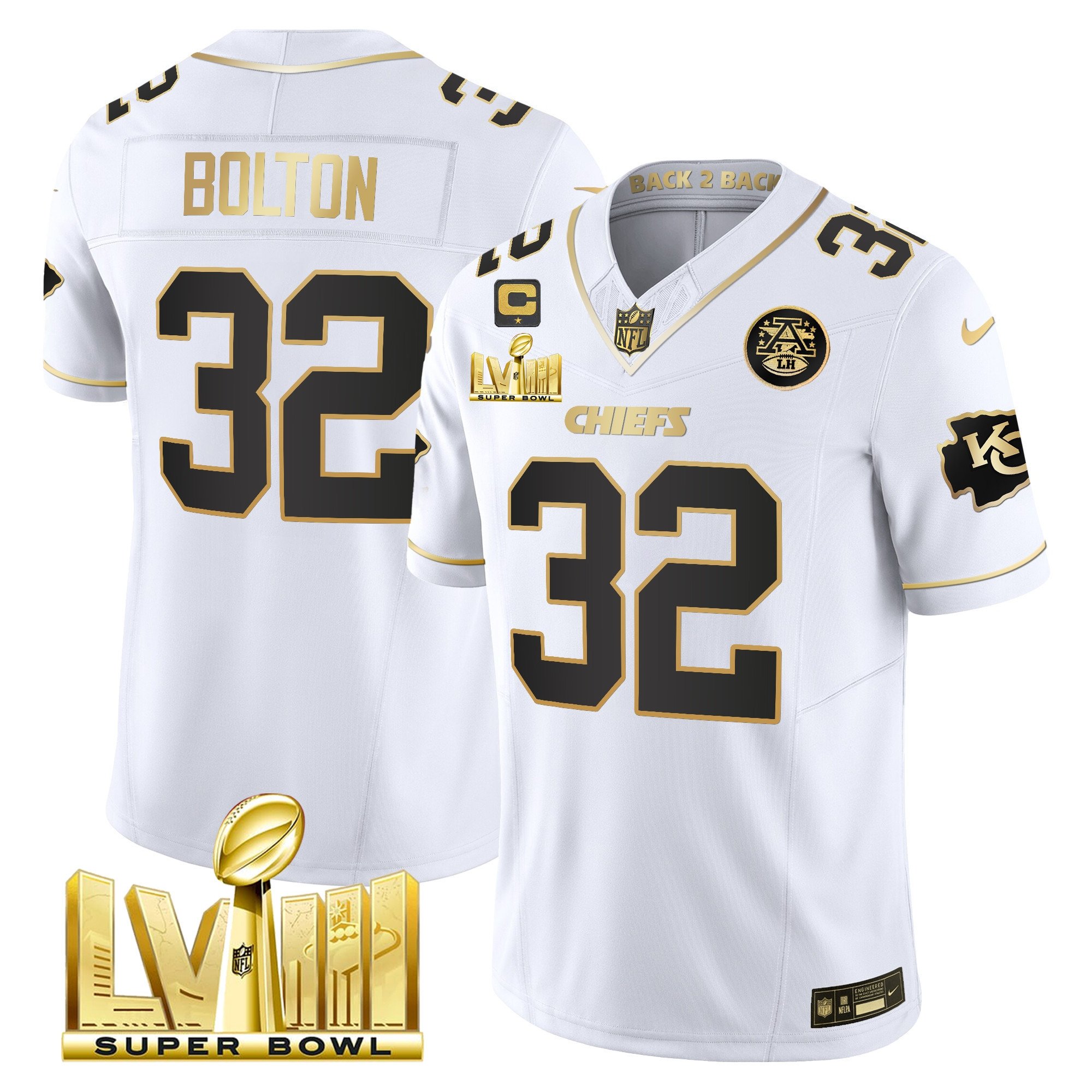 Men's Chiefs Super Bowl LVIII & Back 2 Back Gold Patch Vapor Jersey V5 - All Stitched - Image 20