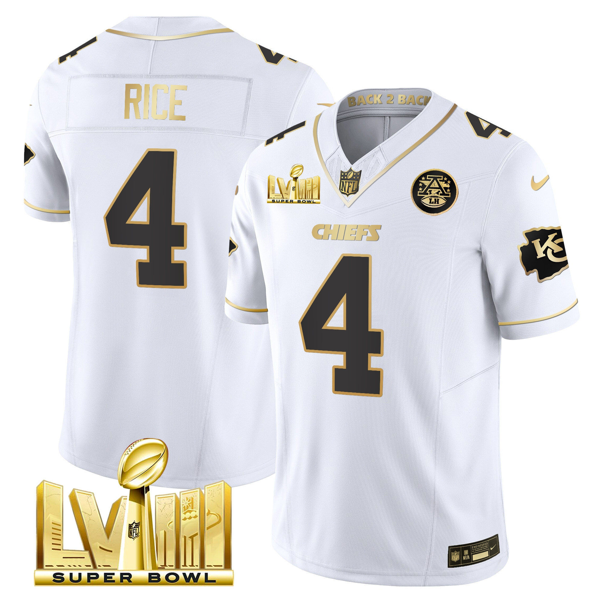 Men's Chiefs Super Bowl LVIII & Back 2 Back Gold Patch Vapor Jersey V5 - All Stitched - Image 21