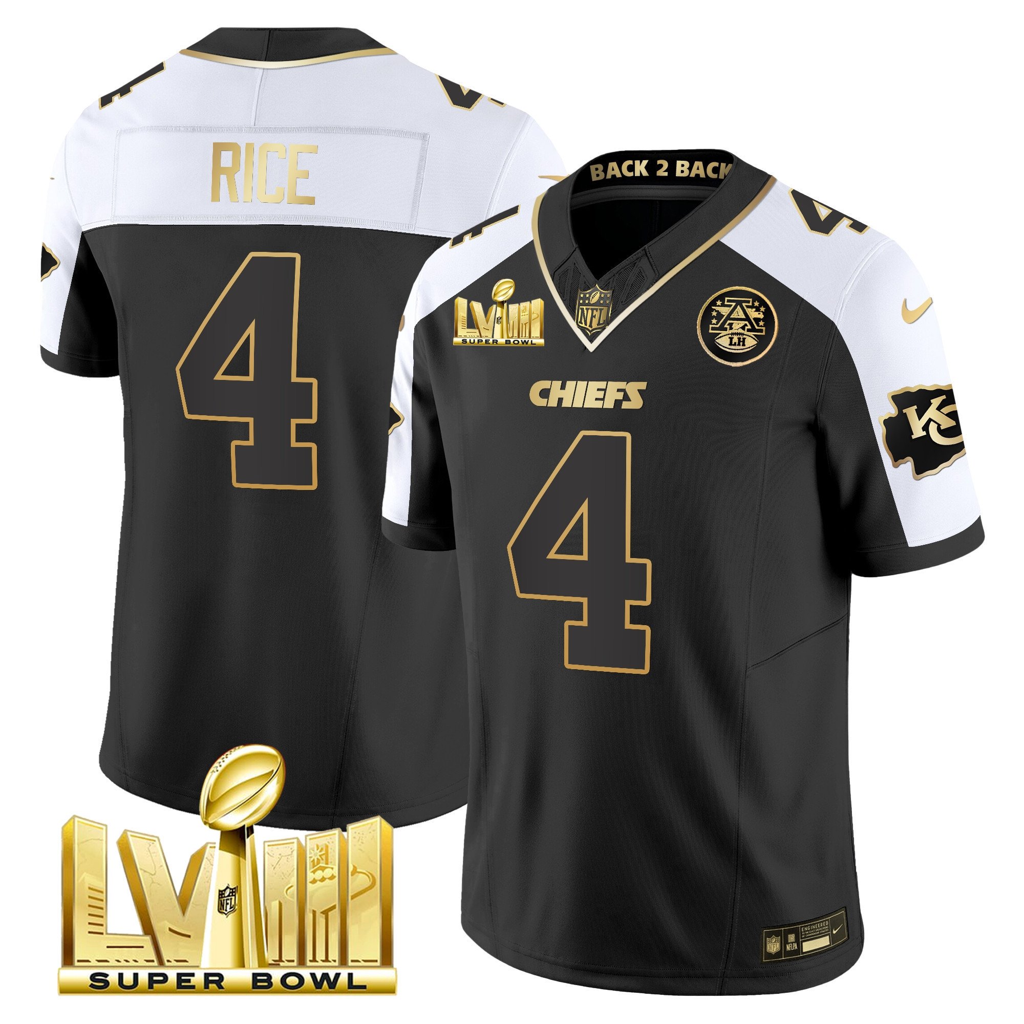 Men's Chiefs Super Bowl LVIII & Back 2 Back Gold Patch Vapor Jersey V5 - All Stitched - Image 28