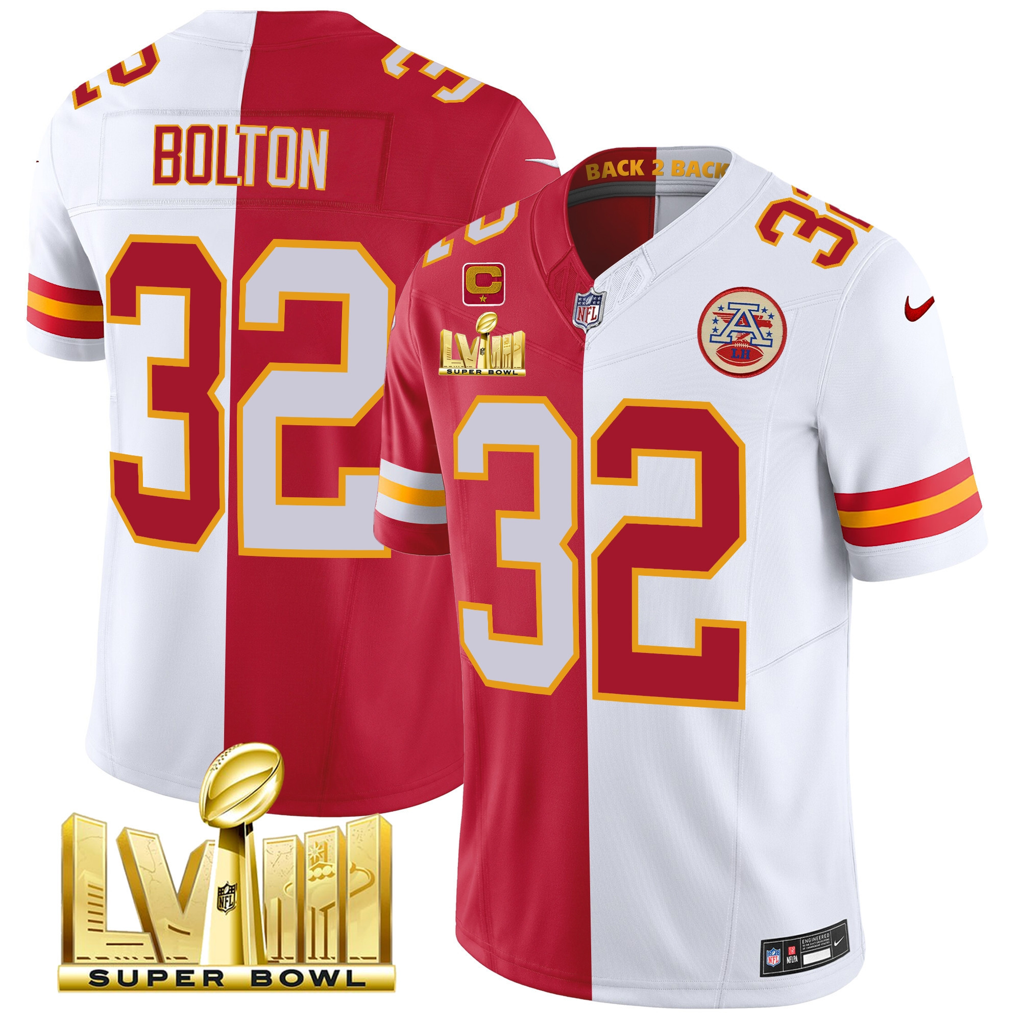 Men's Chiefs Super Bowl LVIII & Back 2 Back Gold Patch Vapor Jersey V5 - All Stitched - Image 34