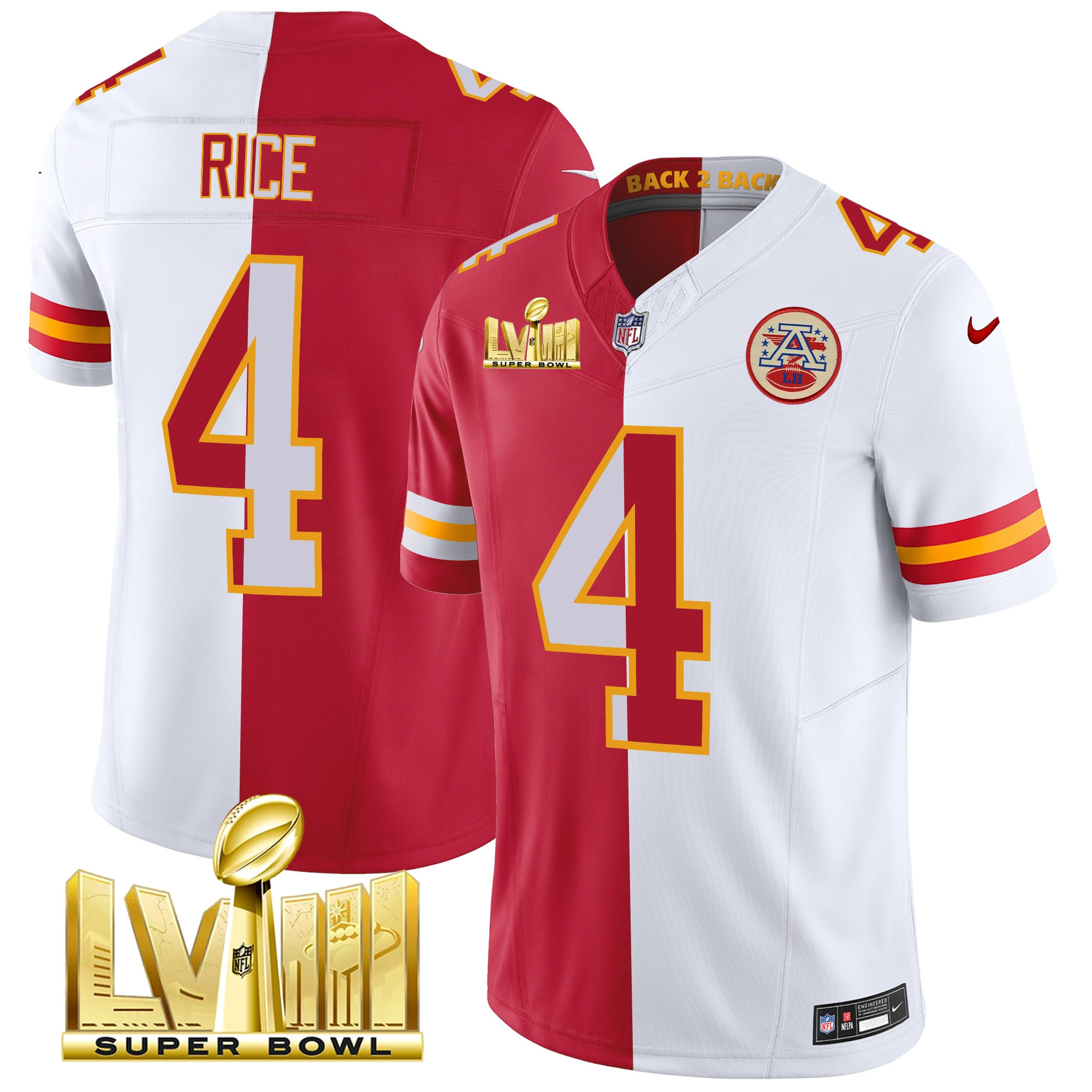 Men's Chiefs Super Bowl LVIII & Back 2 Back Gold Patch Vapor Jersey V5 - All Stitched - Image 35