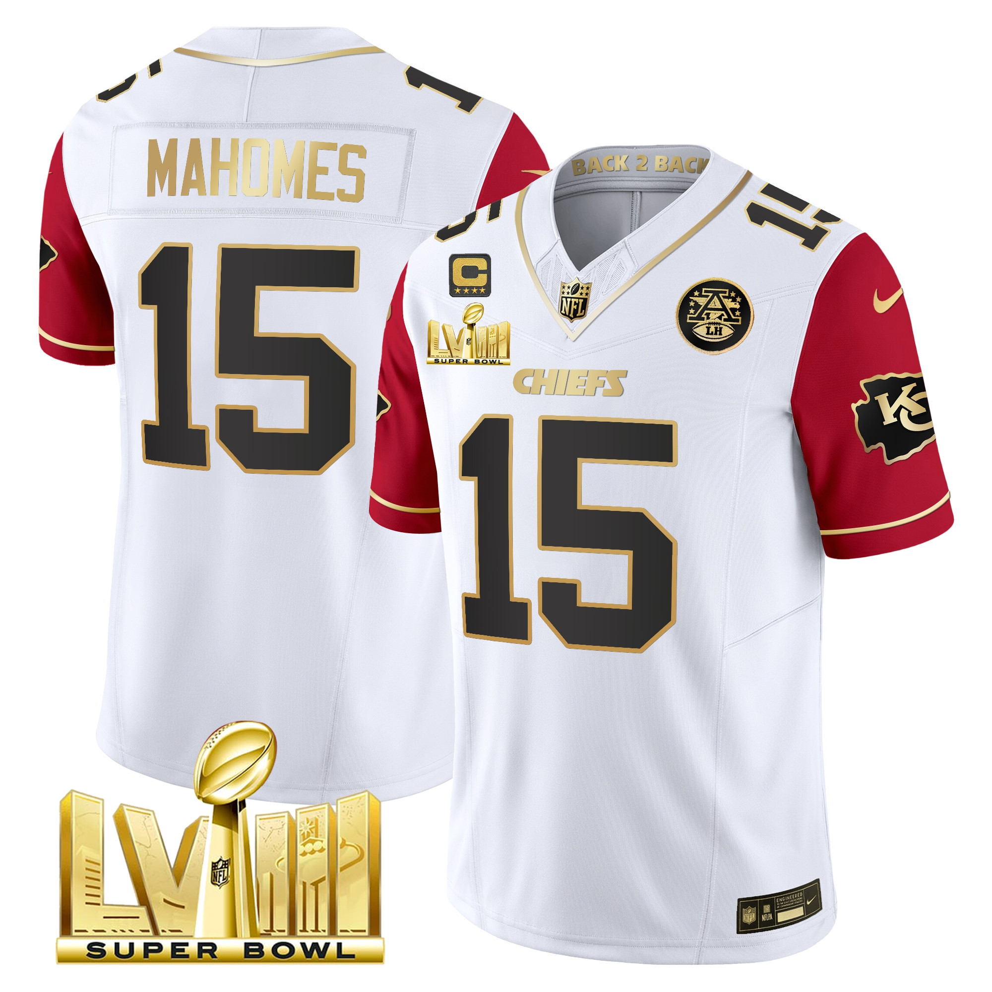 Men's Chiefs Super Bowl LVIII & Back 2 Back Gold Patch Vapor Jersey V5 - All Stitched - Image 36