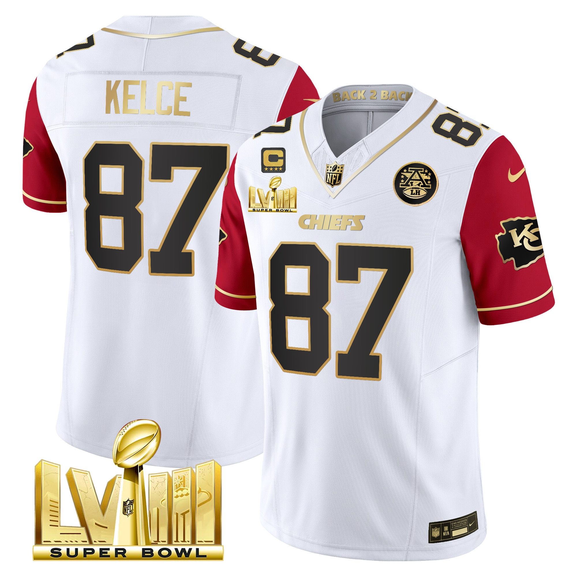 Men's Chiefs Super Bowl LVIII & Back 2 Back Gold Patch Vapor Jersey V5 - All Stitched - Image 37