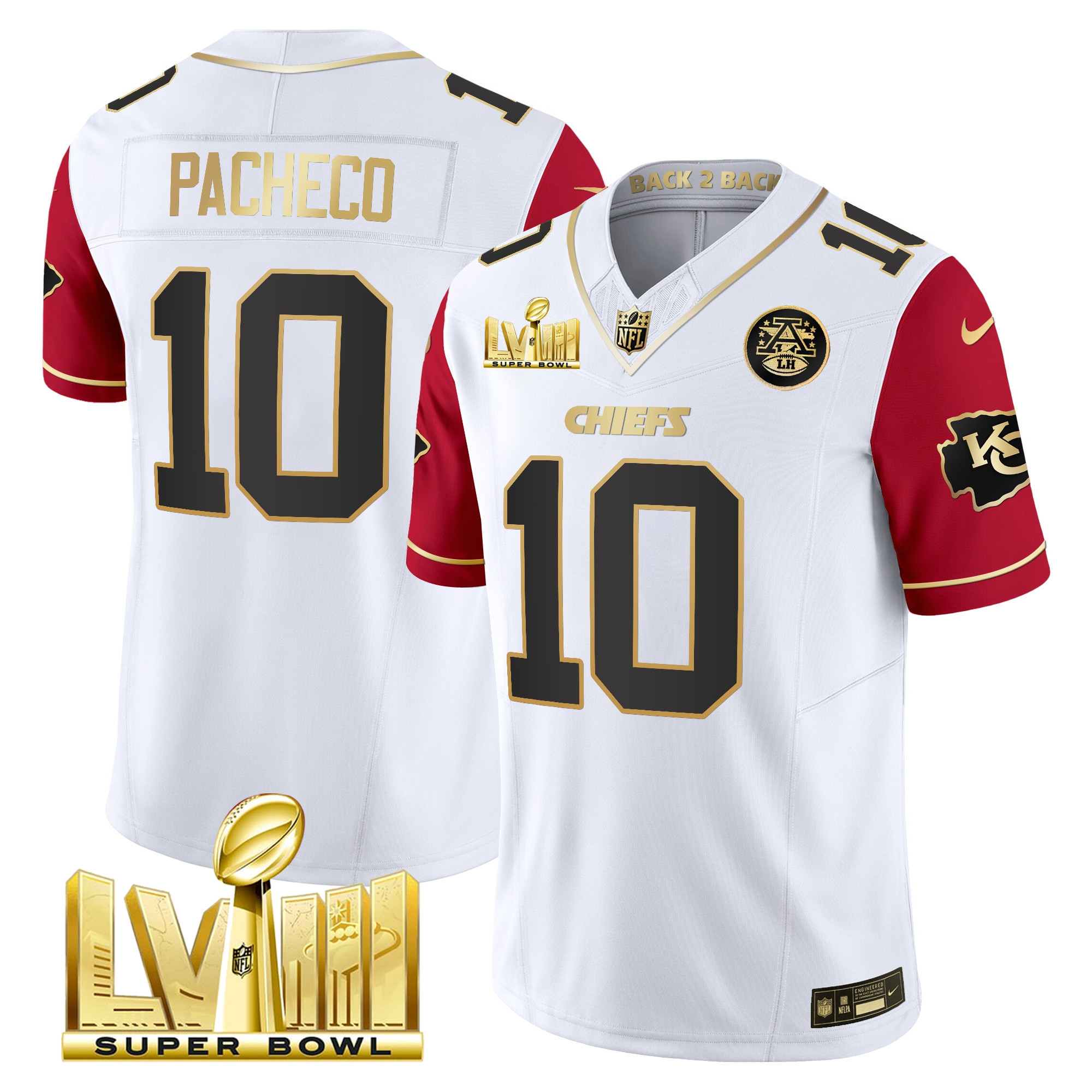 Men's Chiefs Super Bowl LVIII & Back 2 Back Gold Patch Vapor Jersey V5 - All Stitched - Image 39
