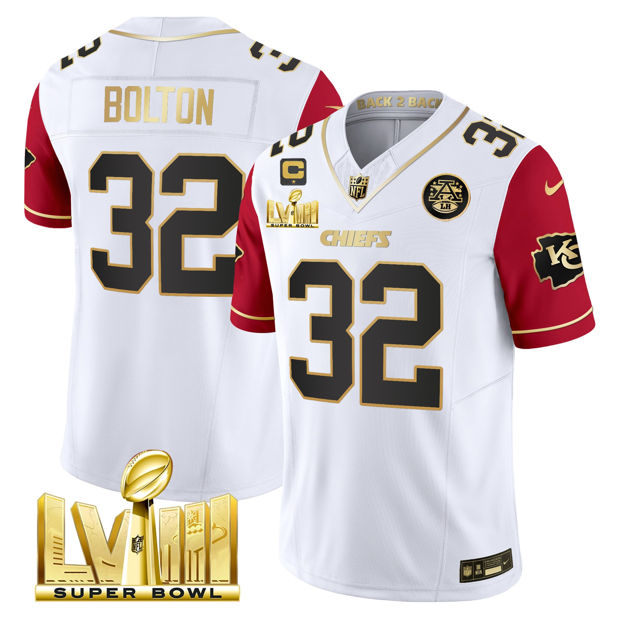 Men's Chiefs Super Bowl LVIII & Back 2 Back Gold Patch Vapor Jersey V5 - All Stitched - Image 41