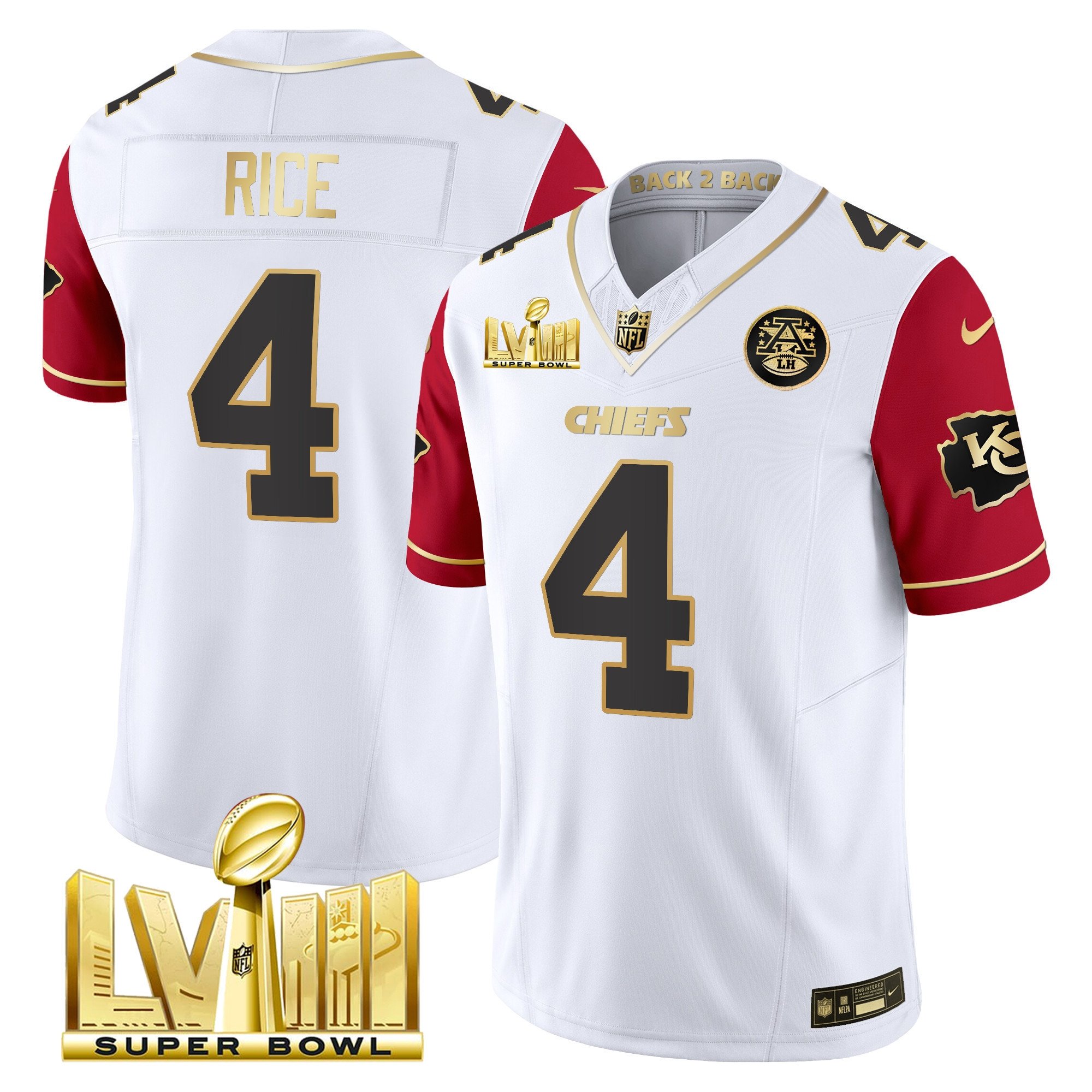 Men's Chiefs Super Bowl LVIII & Back 2 Back Gold Patch Vapor Jersey V5 - All Stitched - Image 42