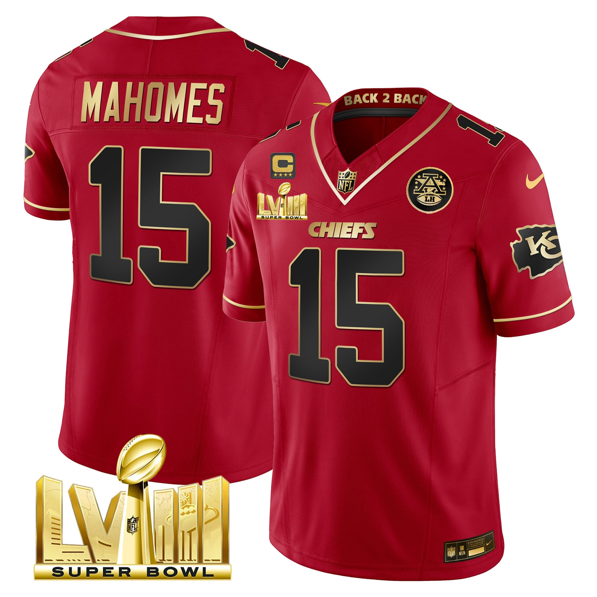 Men's Chiefs Super Bowl LVIII & Back 2 Back Gold Patch Vapor Jersey V5 - All Stitched - Image 43