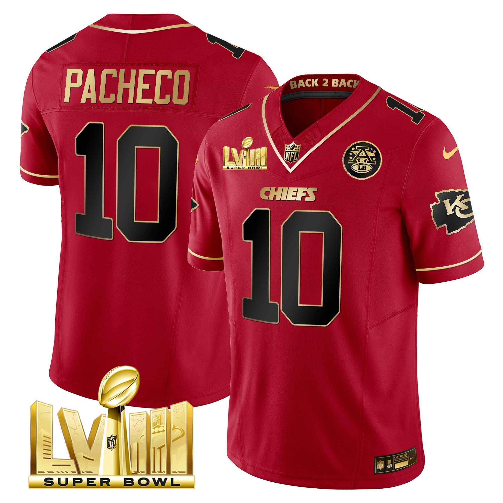 Men's Chiefs Super Bowl LVIII & Back 2 Back Gold Patch Vapor Jersey V5 - All Stitched - Image 46