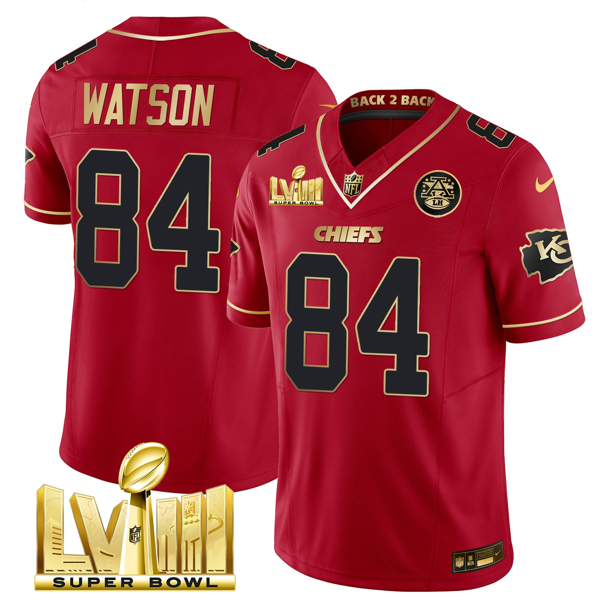 Men's Chiefs Super Bowl LVIII & Back 2 Back Gold Patch Vapor Jersey V5 - All Stitched - Image 47
